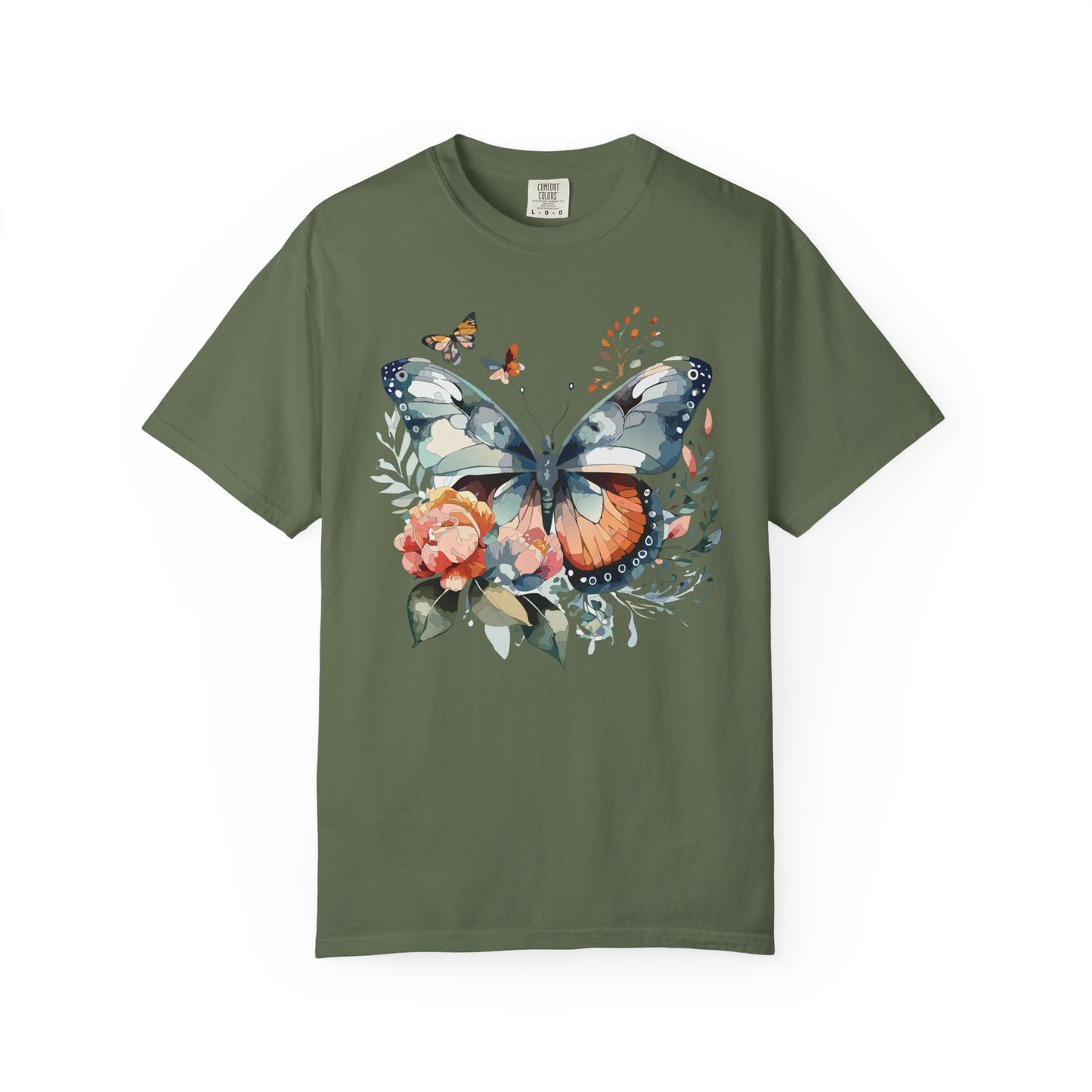 Butterfly Floral Print T-Shirt Botanical Design Unisex Heavy Cotton Tee b1