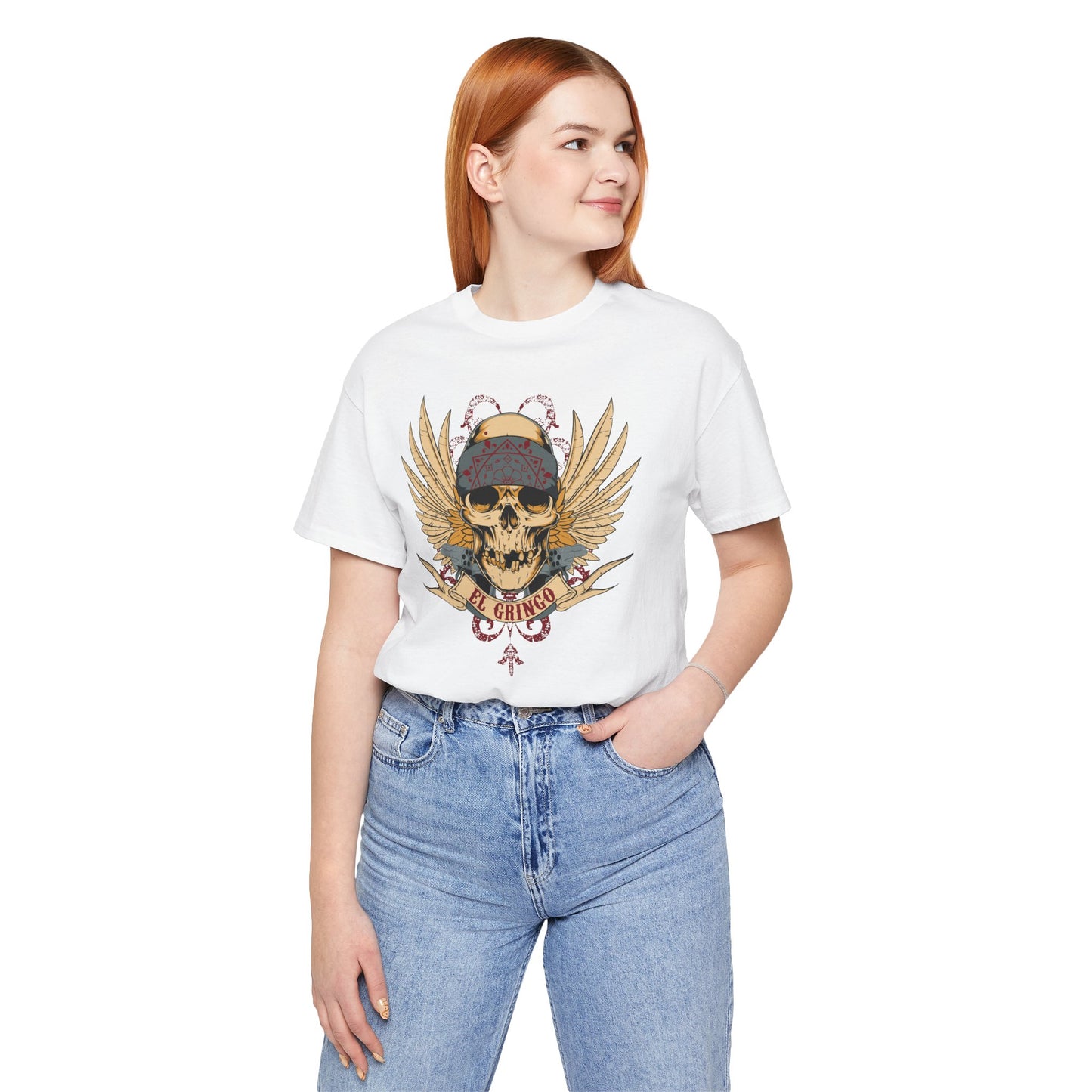 El Gringo Skull with Wings T-Shirt Vintage Tattoo Style Art-53