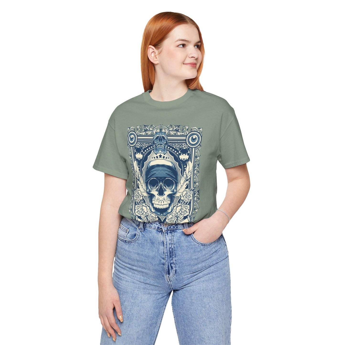 Skull Crown Graphic Tee Vintage Ornate Skull Illustration Rock Band T-Shirt