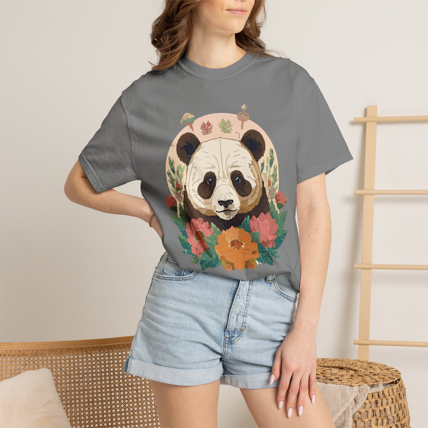Panda Portrait T-Shirt Unisex Cotton Floral Chinese Graphic Circle Animal Art Tee p2