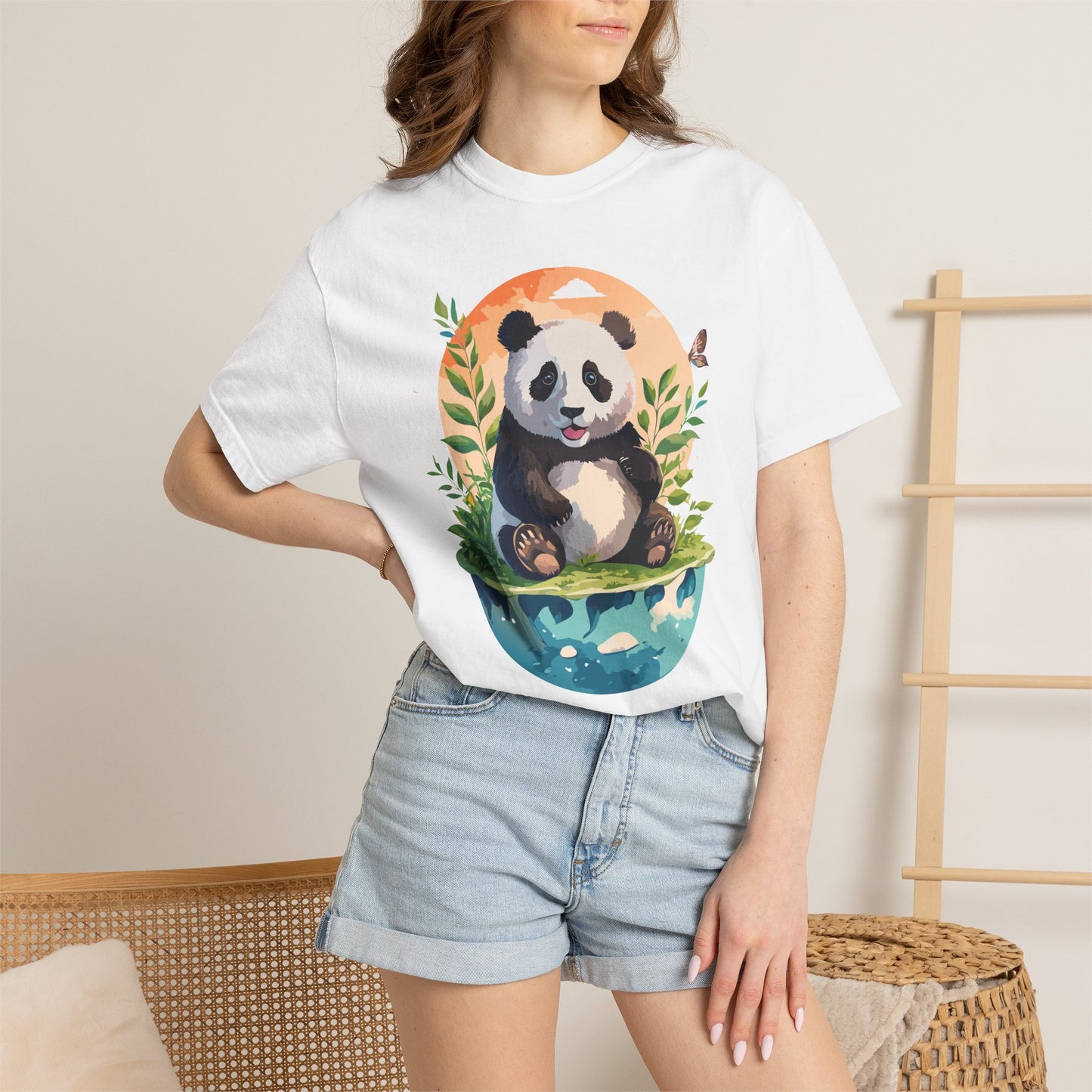 Panda Portrait T-Shirt Unisex Cotton Floral Chinese Graphic Circle Animal Art Tee pp4