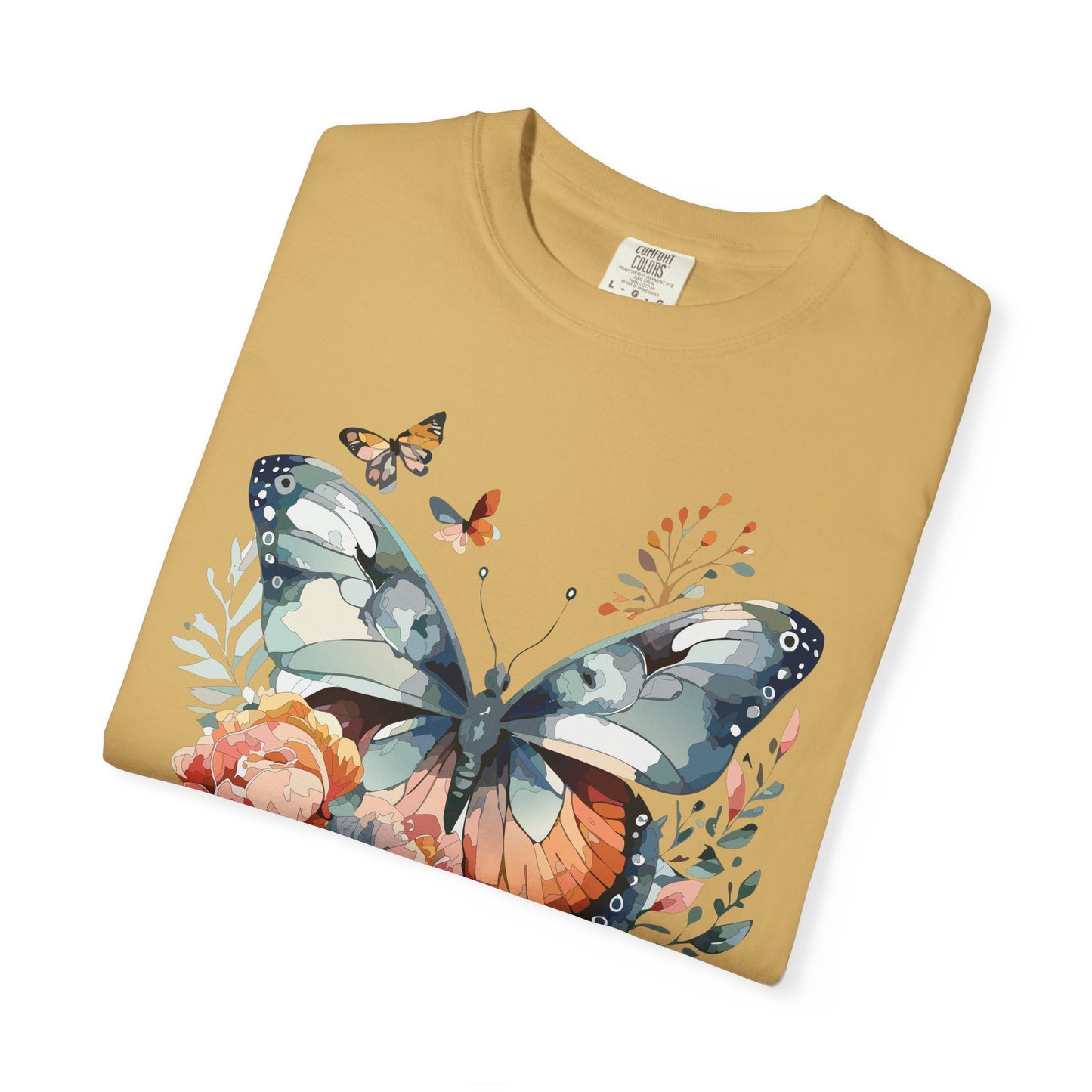 Butterfly Floral Print T-Shirt Botanical Design Unisex Heavy Cotton Tee b1
