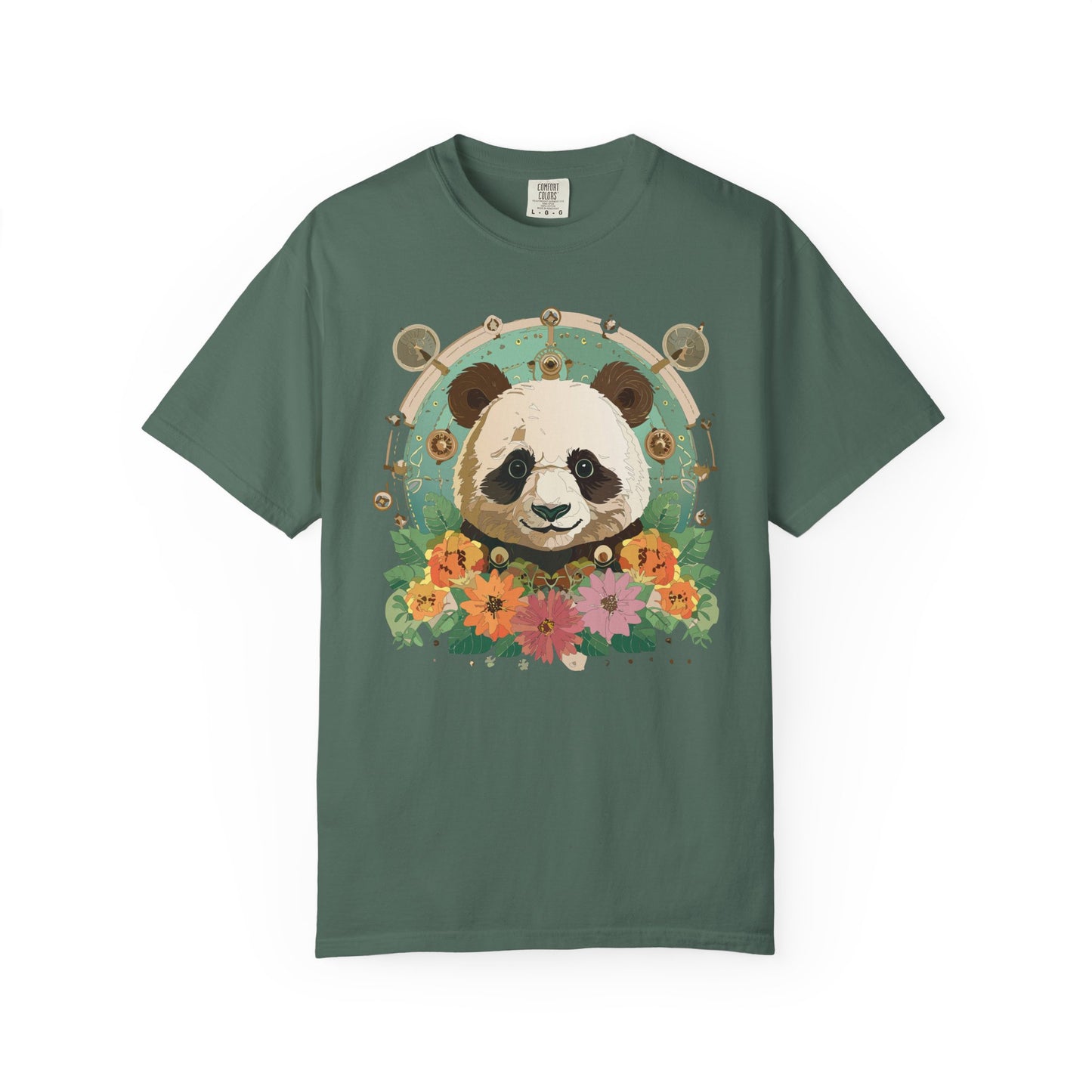 Panda Portrait T-Shirt Unisex Cotton Floral Chinese Graphic Circle Animal Art Tee p3
