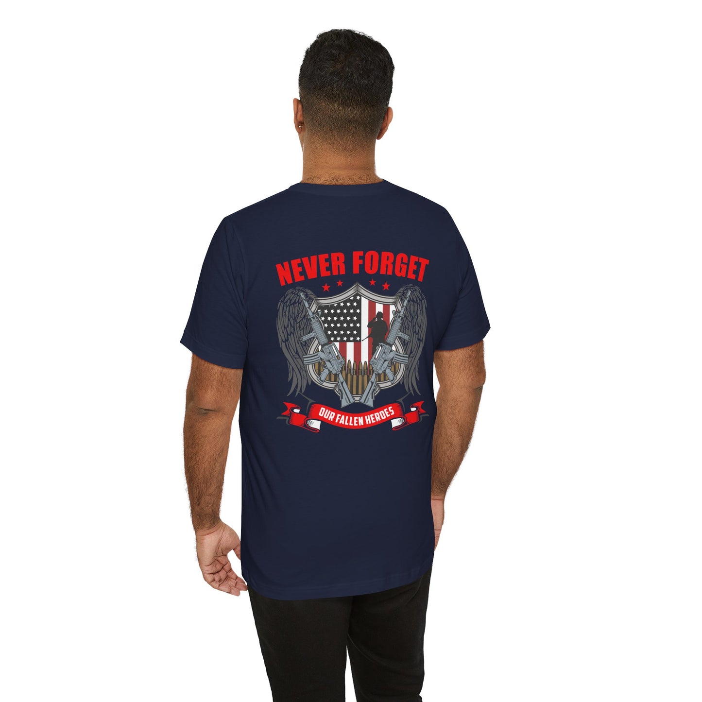 Never Forget Our Fallen Heroes T-Shirt American Flag Shield Eagles Unisex Cotton v39