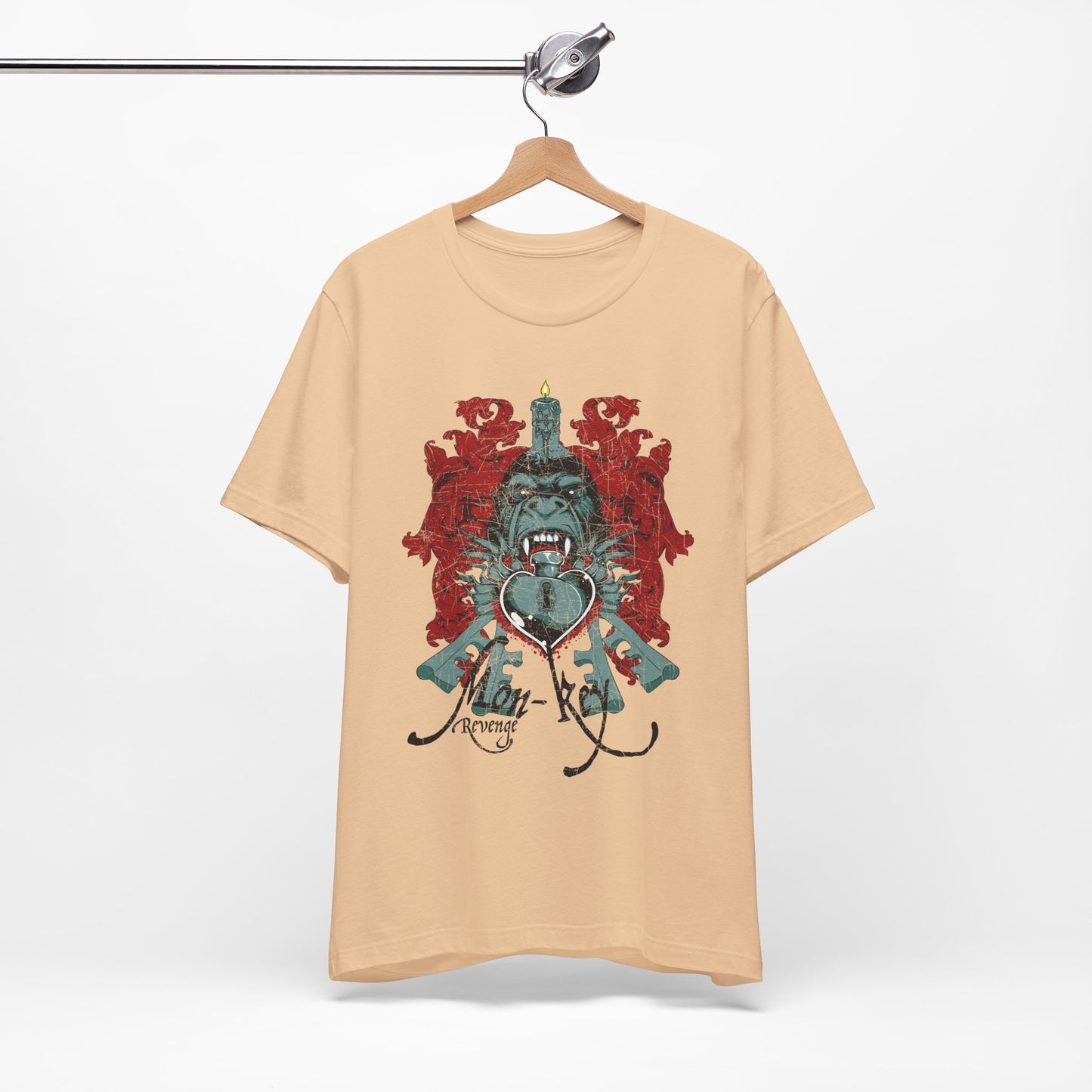 Gorilla Crest with Sword and Heart T-Shirt Heraldic Gothic Design Rock Band T-Shirt