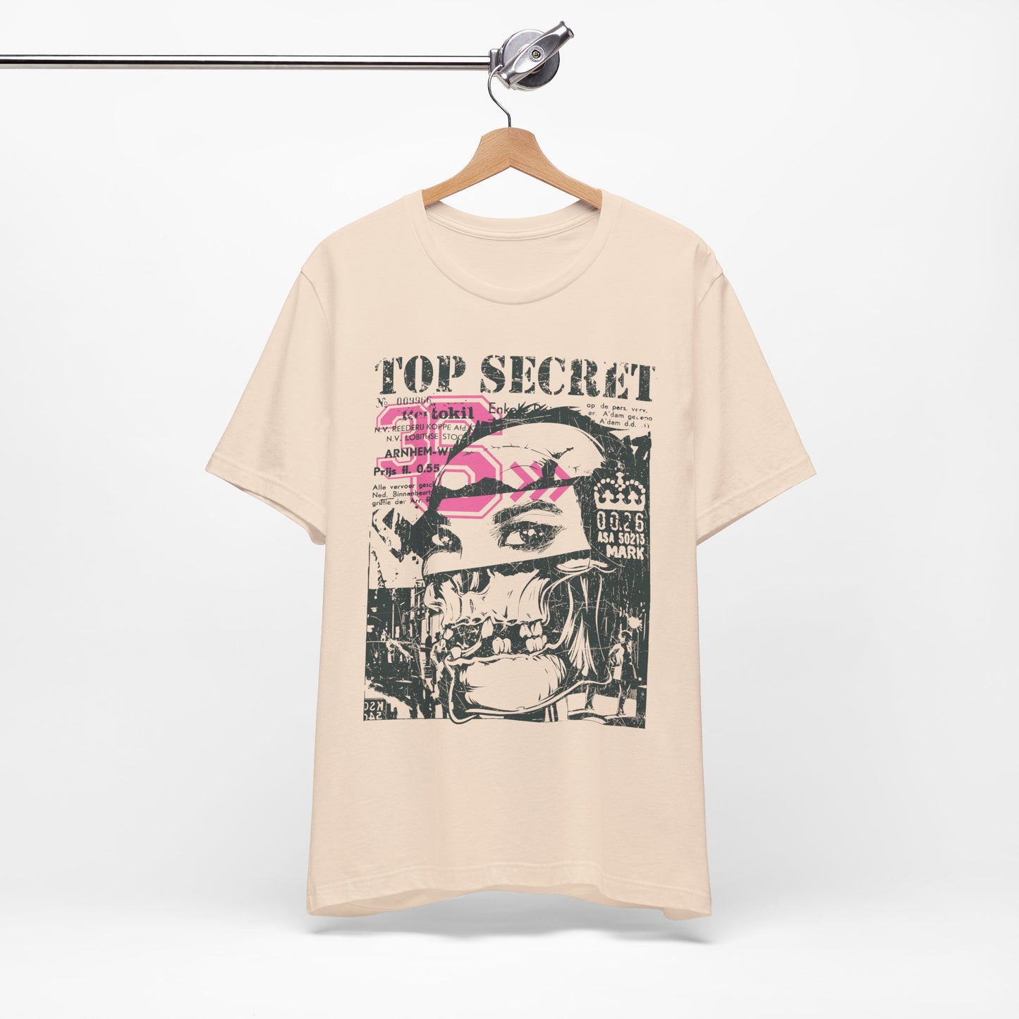 Top Secret Skull Face Tee Grunge Graphic T-Shirt Retro Collage A-6