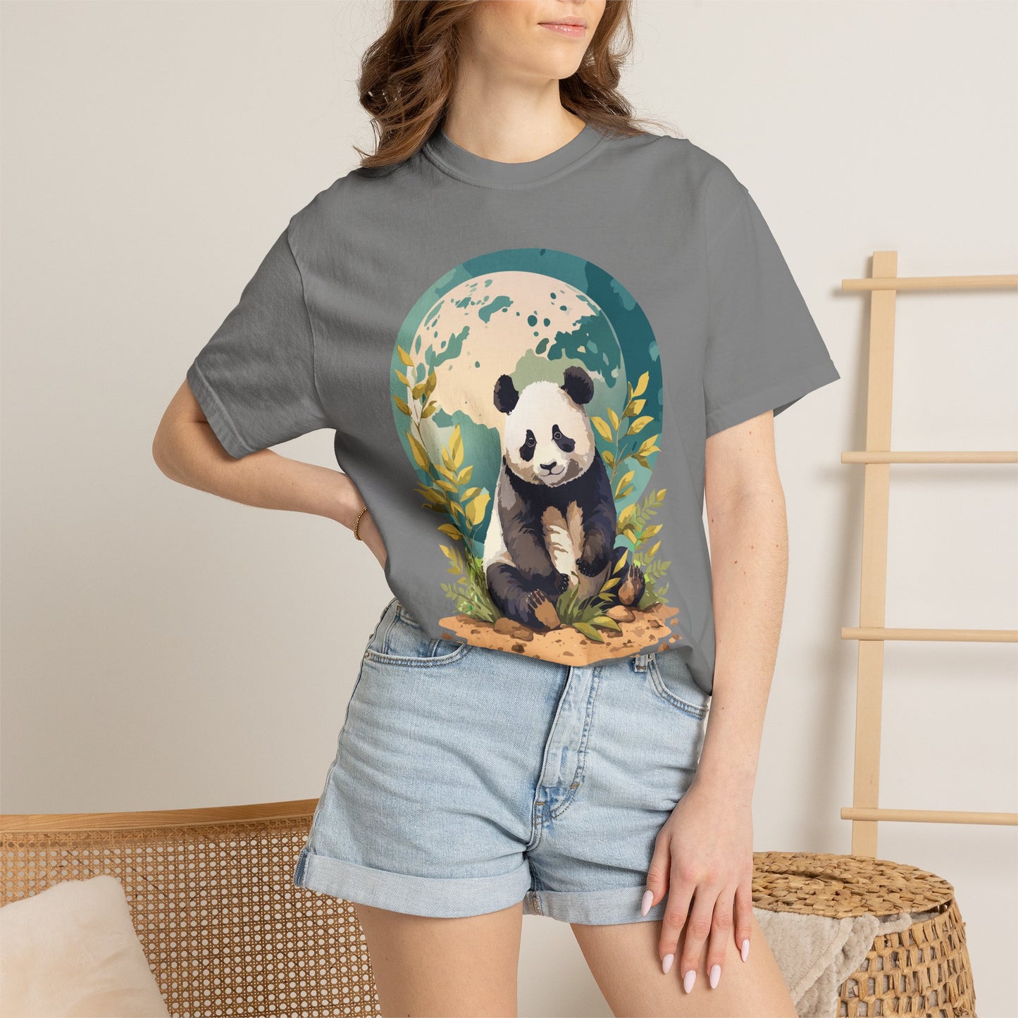 Panda Portrait T-Shirt Unisex Cotton Floral Chinese Graphic Circle Animal Art Tee pp6