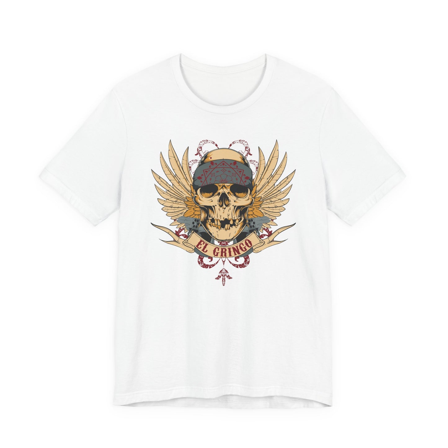 El Gringo Skull with Wings T-Shirt Vintage Tattoo Style Art-53