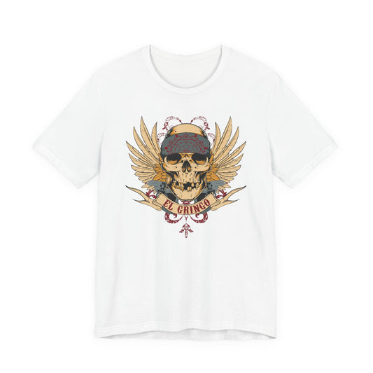 El Gringo Skull with Wings T-Shirt Vintage Tattoo Style Art-53