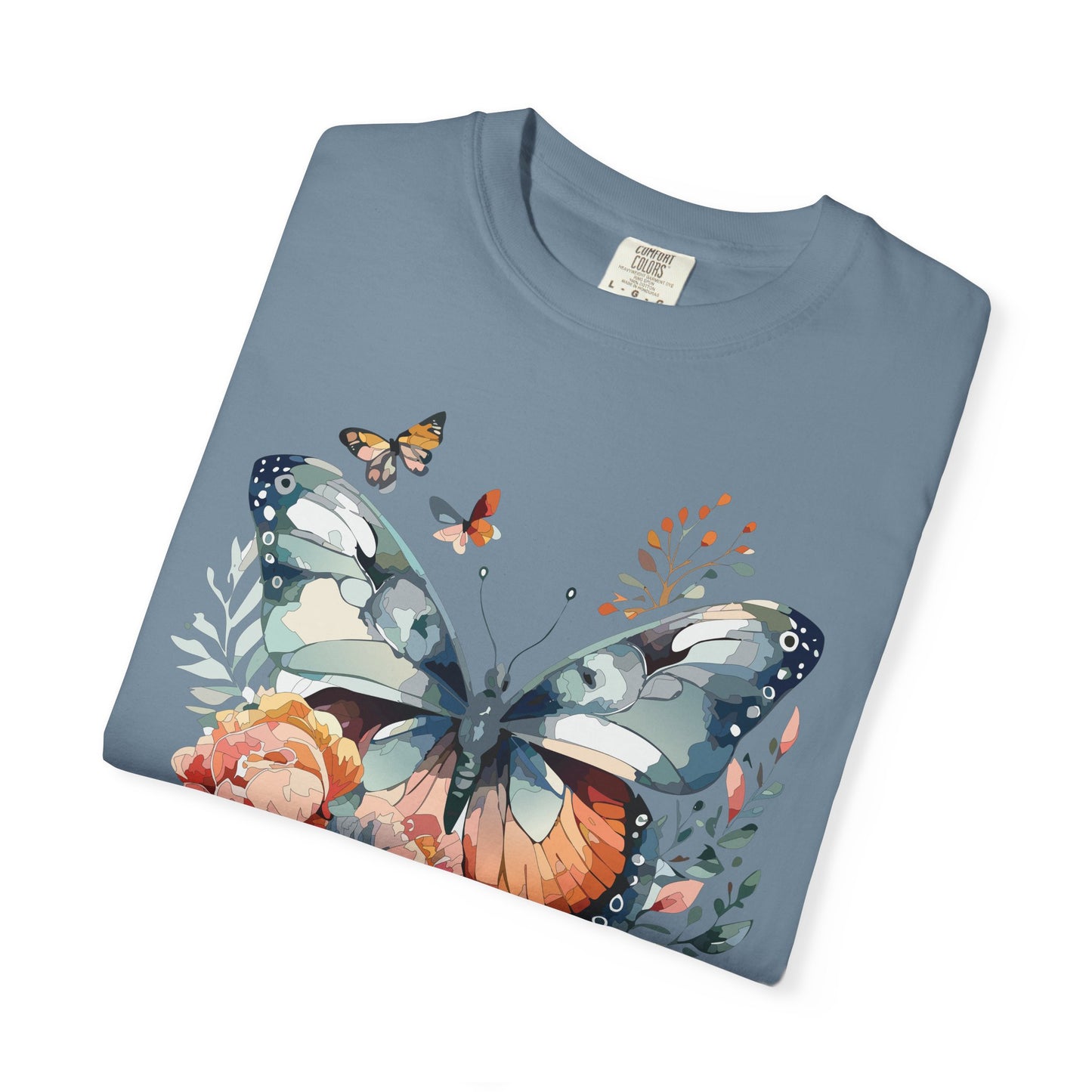 Butterfly Floral Print T-Shirt Botanical Design Unisex Heavy Cotton Tee b1
