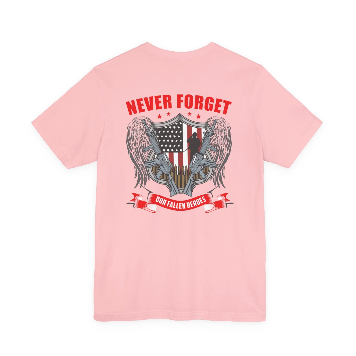 Never Forget Our Fallen Heroes T-Shirt American Flag Shield Eagles Unisex Cotton v39