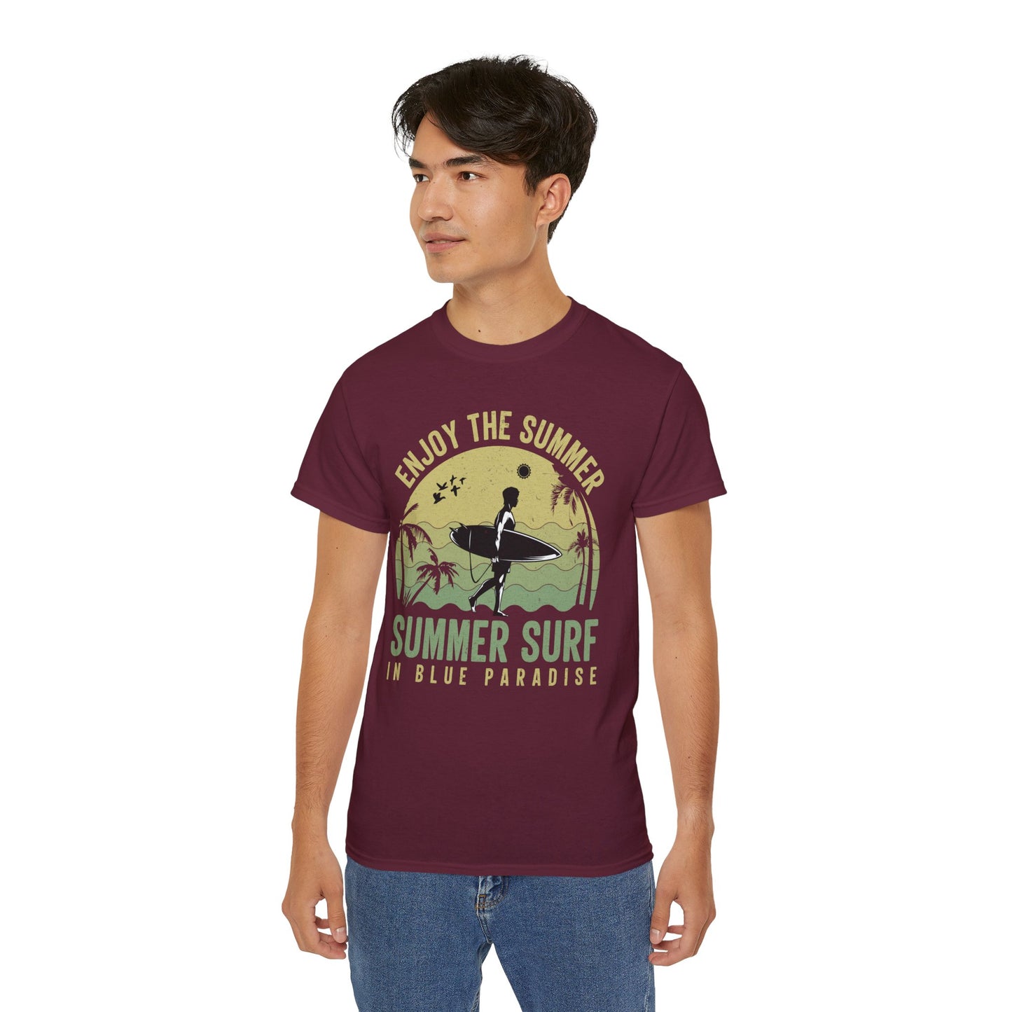 Summer Surf T-Shirt, Summer Design Shirts T-Shirt, Gildan 2000 Art Design T-Shirt, 100 Cotton T-Shirt with Art Design -SD-7