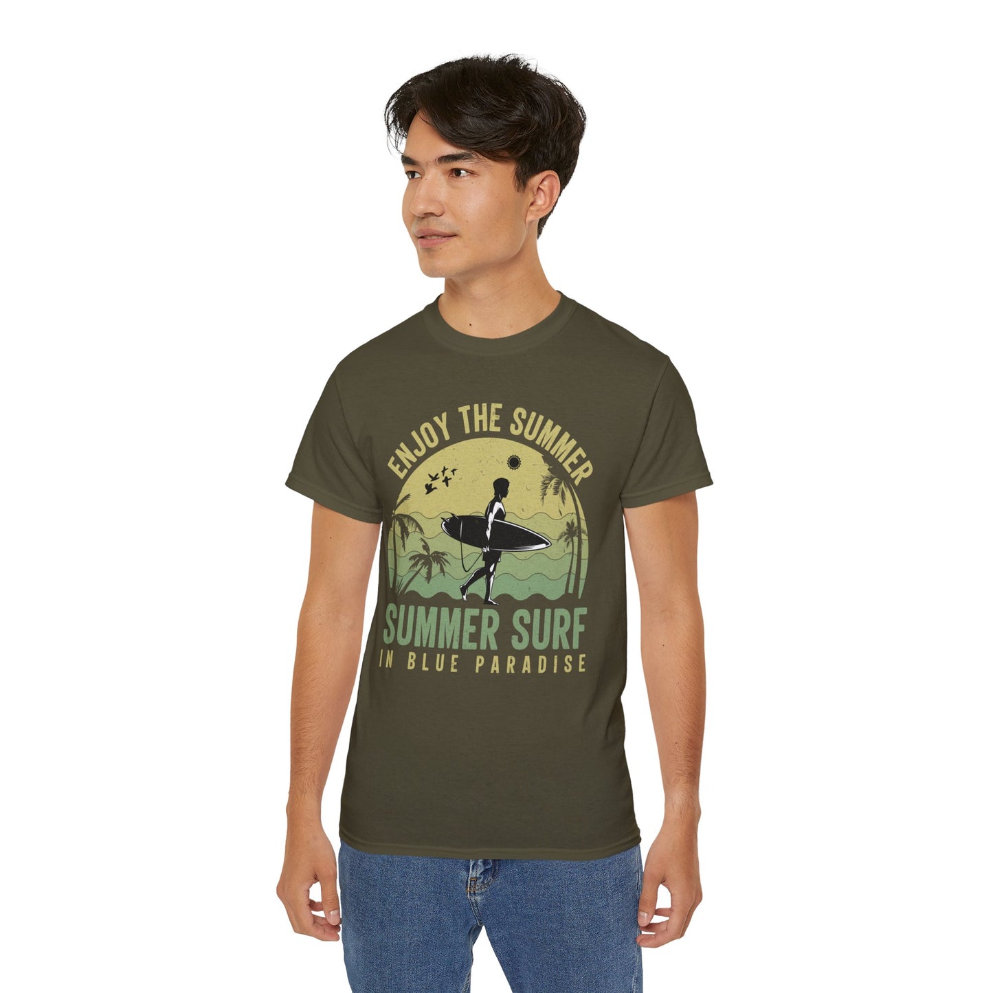 Summer Surf T-Shirt, Summer Design Shirts T-Shirt, Gildan 2000 Art Design T-Shirt, 100 Cotton T-Shirt with Art Design -SD-7