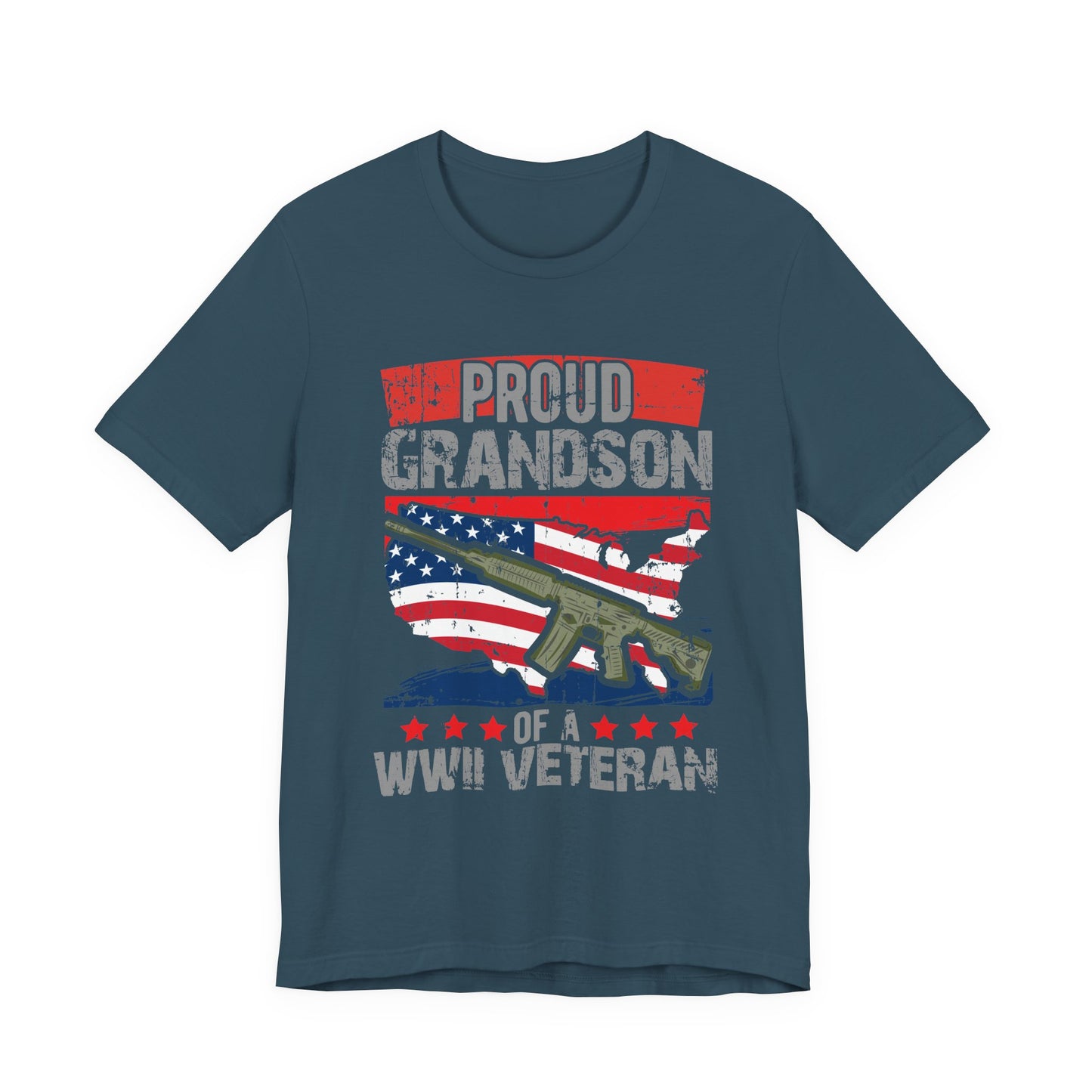 Proud Grandson of a WWII Veteran T-Shirt American Flag Rifle Graphic Unisex Cotton v16