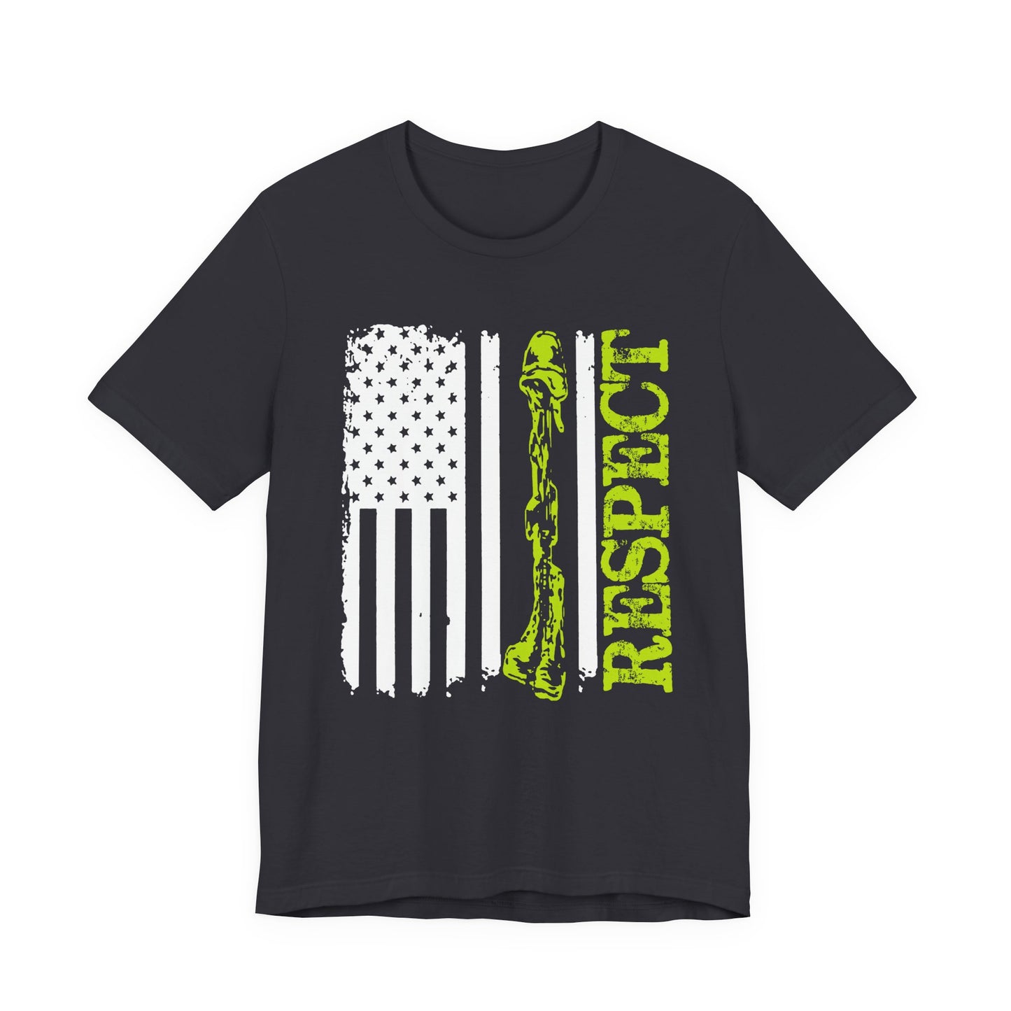 Respect Flag Rifle T-Shirt American Flag, Rifle Silhouette Military Tribute Unisex Cotton v57