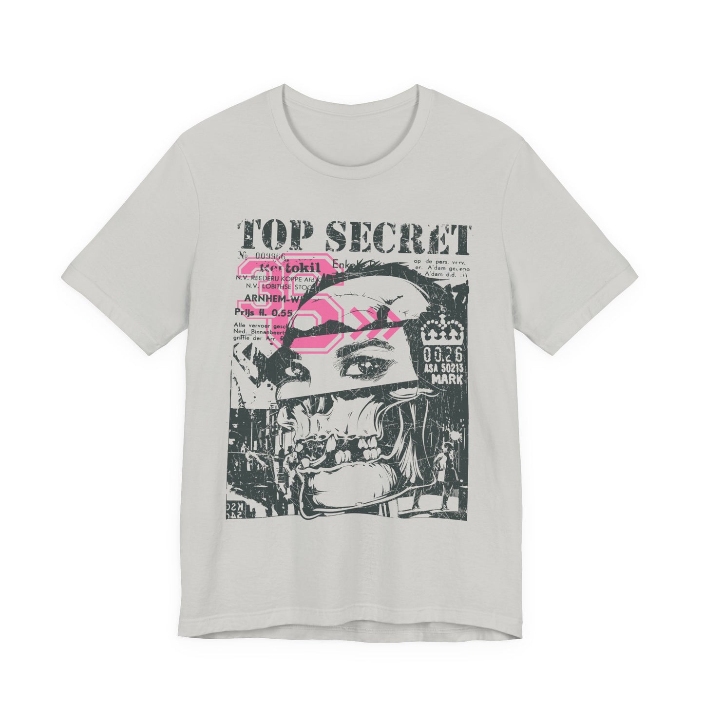 Top Secret Skull Face Tee Grunge Graphic T-Shirt Retro Collage A-6