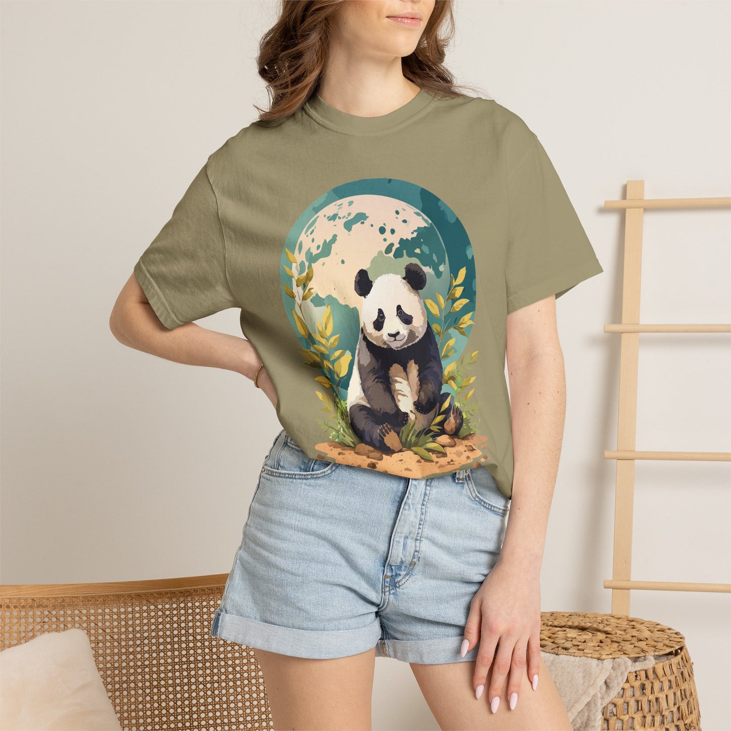 Panda Portrait T-Shirt Unisex Cotton Floral Chinese Graphic Circle Animal Art Tee pp6