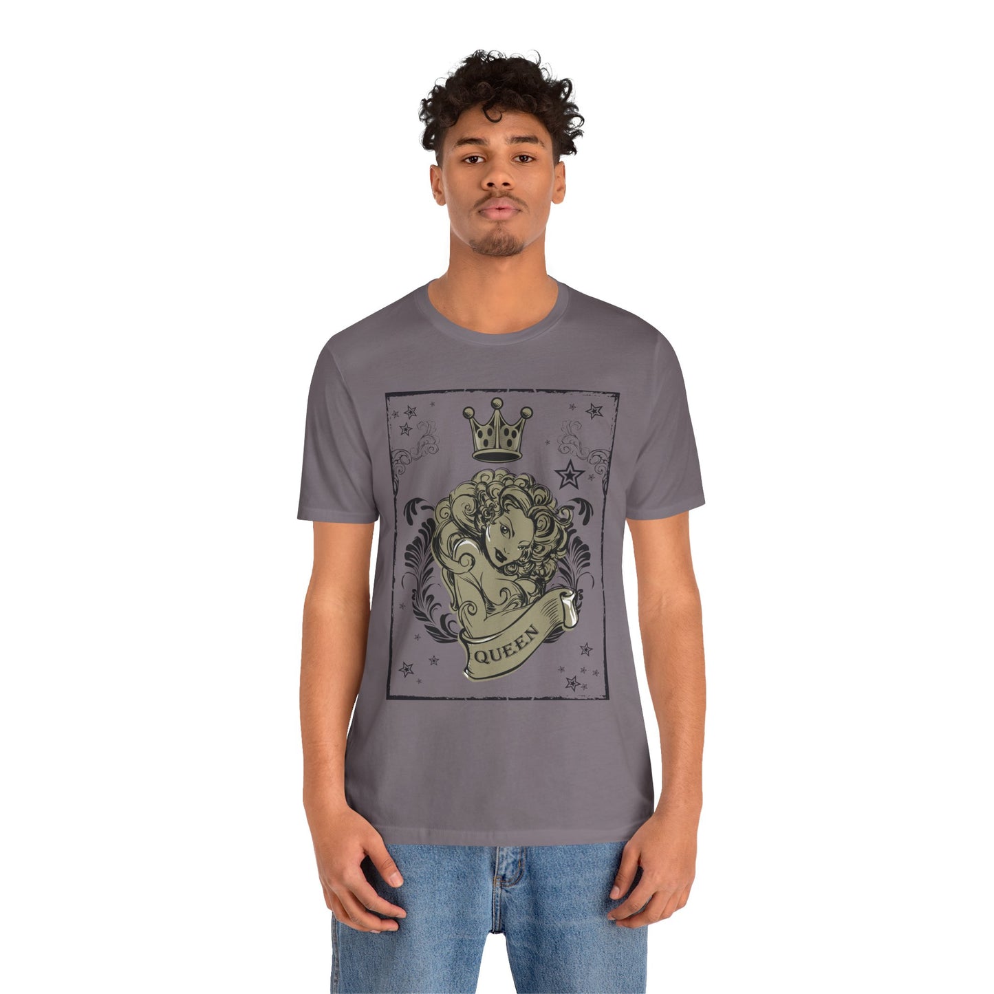 Crown Face Portrait Graphic Tee Vintage Floral Illustration Rock Band T-Shirt