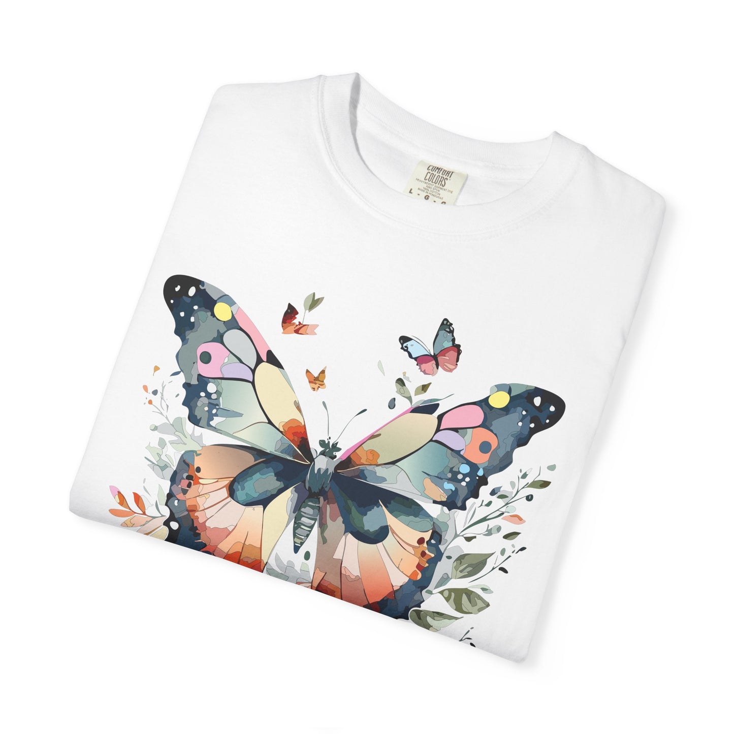 Butterfly Floral Print T-Shirt Botanical Design Unisex Heavy Cotton Tee b3