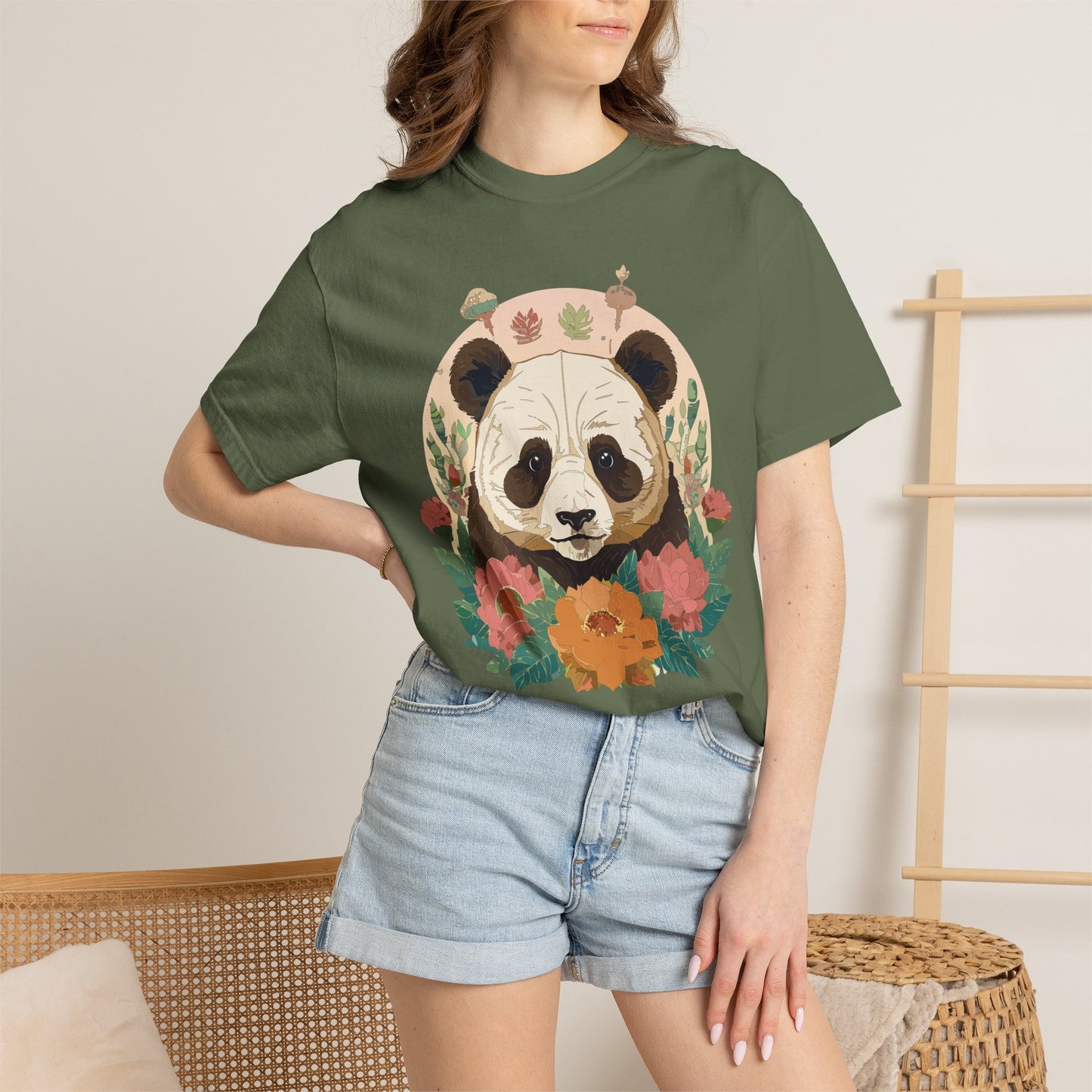 Panda Portrait T-Shirt Unisex Cotton Floral Chinese Graphic Circle Animal Art Tee p2