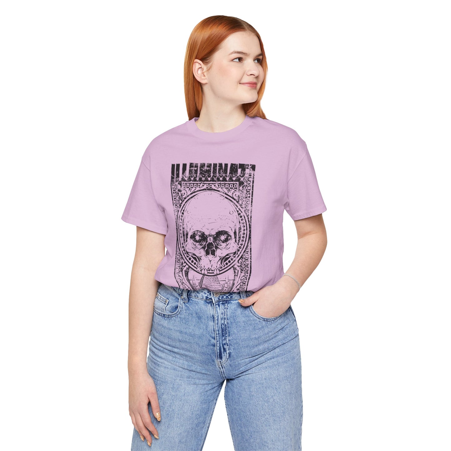 Skull Circle Graphic T-Shirt Vintage Etching Illustration Art Design Tee A-9