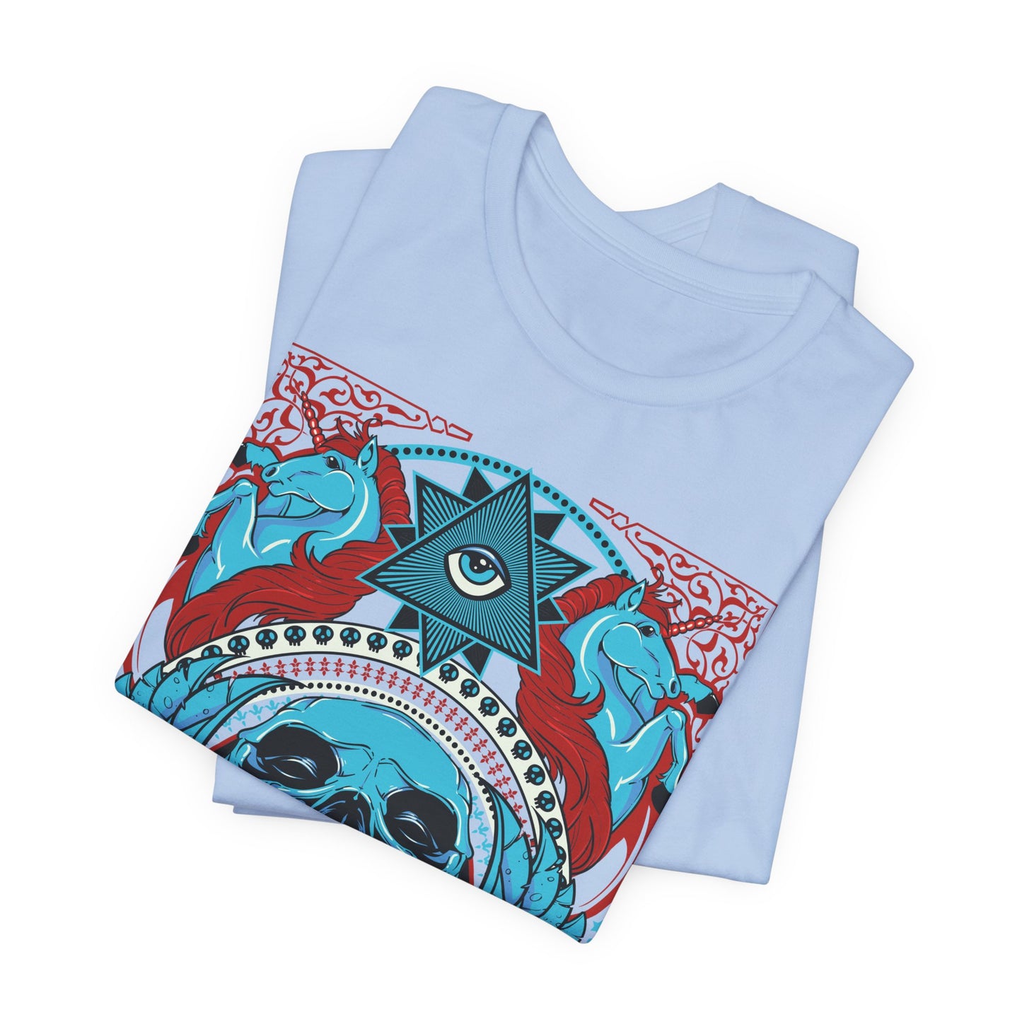All-Seeing Skull Illustration Tee Winged Skull Third Eye Roses T-Shirt