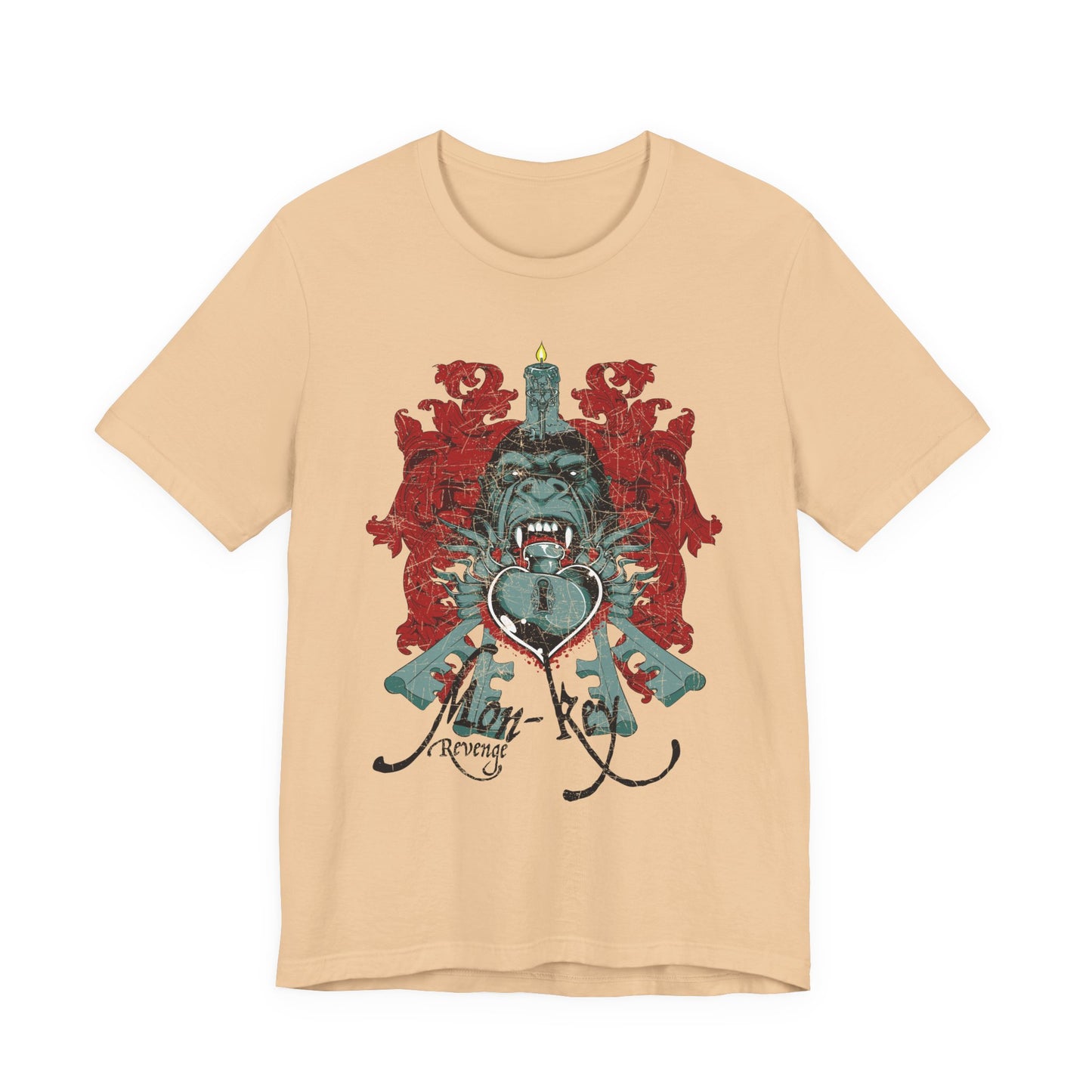 Gorilla Crest with Sword and Heart T-Shirt Heraldic Gothic Design Rock Band T-Shirt