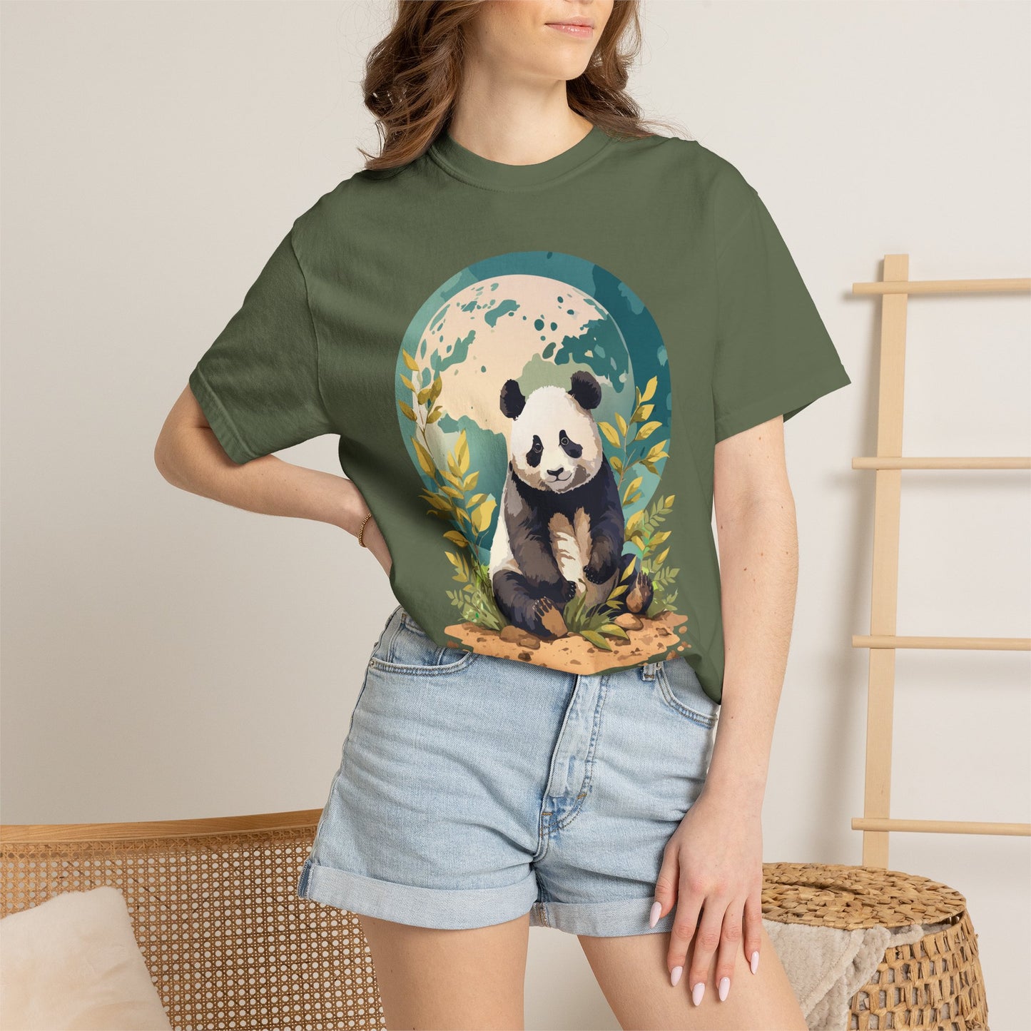 Panda Portrait T-Shirt Unisex Cotton Floral Chinese Graphic Circle Animal Art Tee pp6