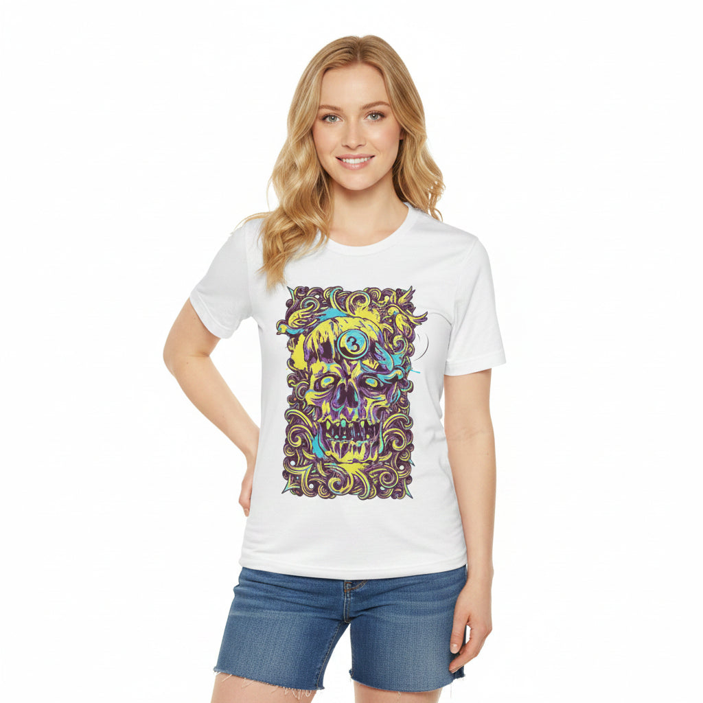 Colorful Skull Illustration Graphic Unisex Cotton T-Shirt r41