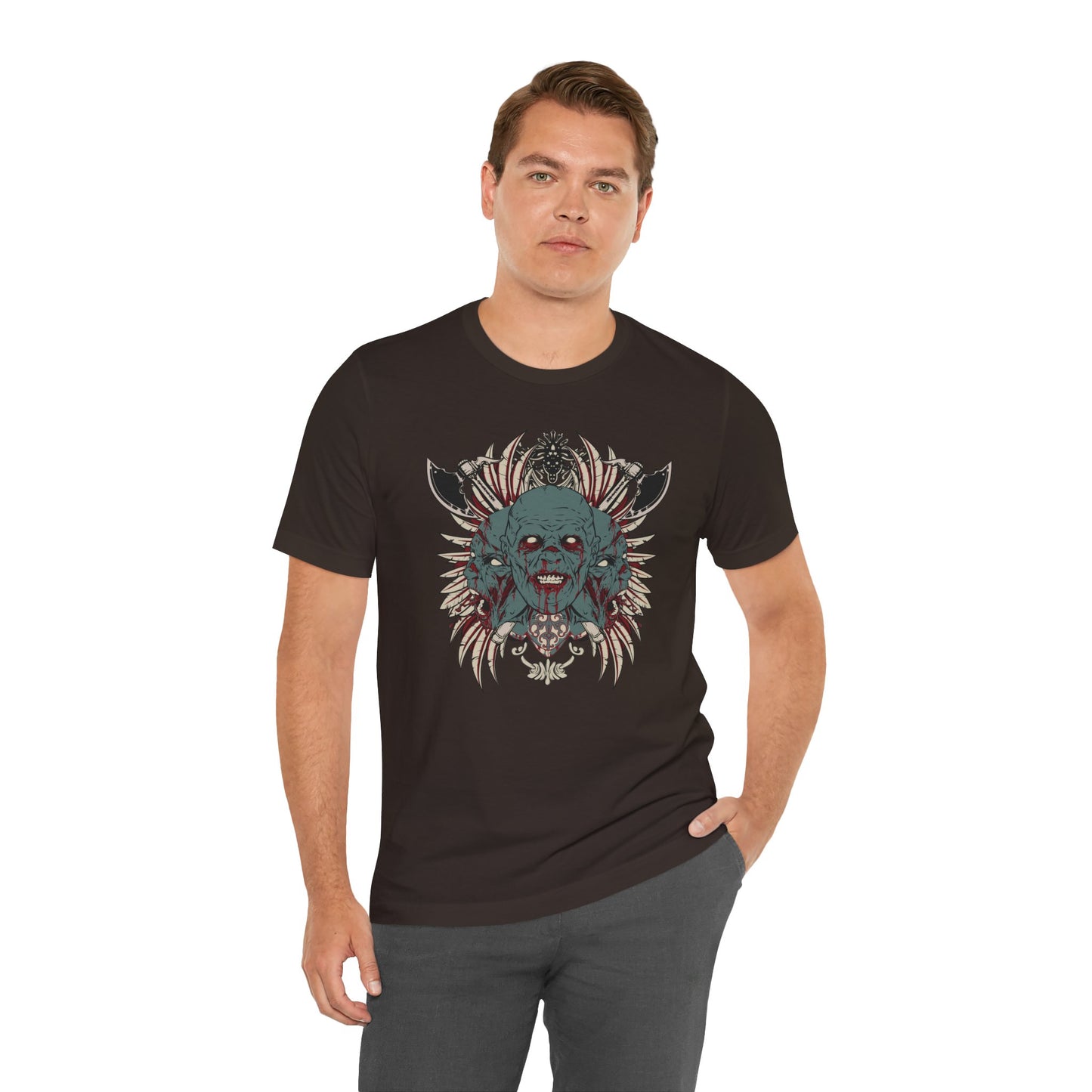 Zombie Skull Mandala T-Shirt Horror Graphic Tee, Gothic Skull Art-54-2