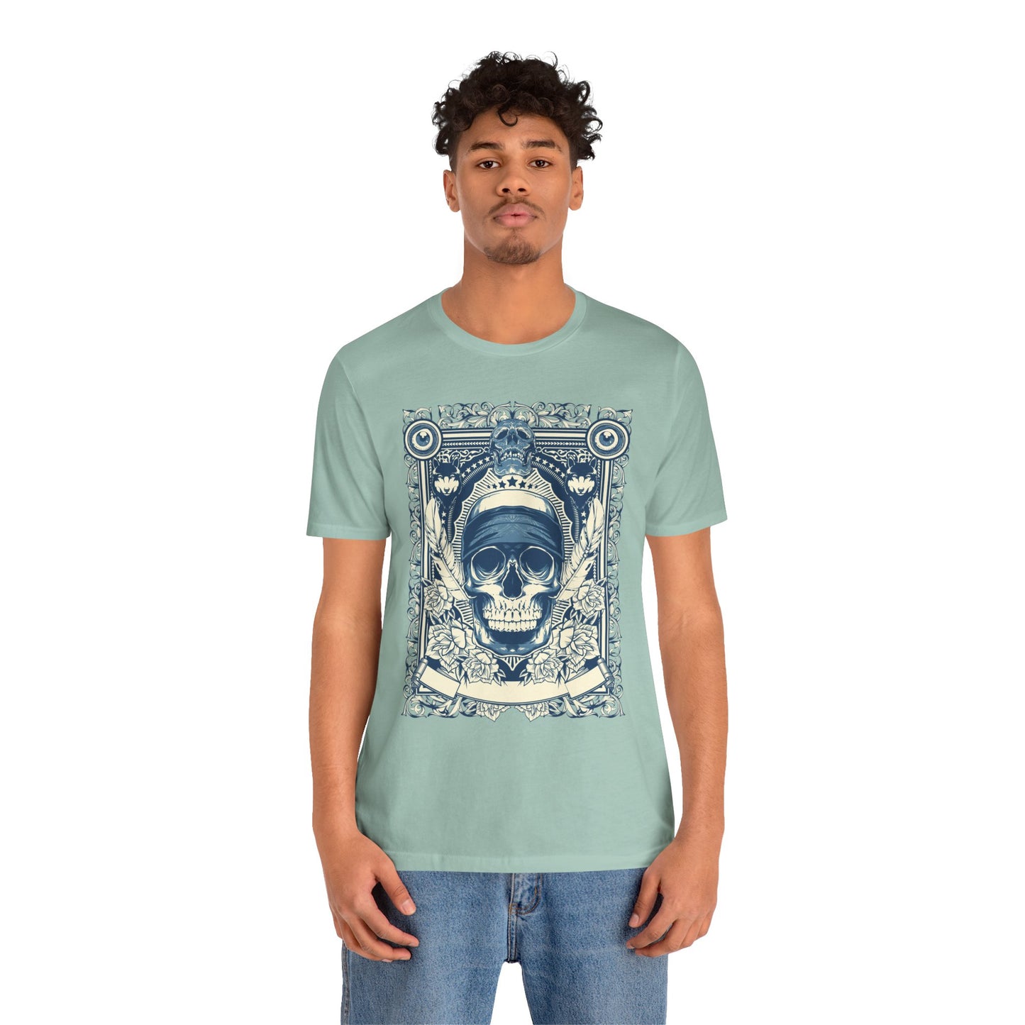 Skull Crown Graphic Tee Vintage Ornate Skull Illustration Rock Band T-Shirt