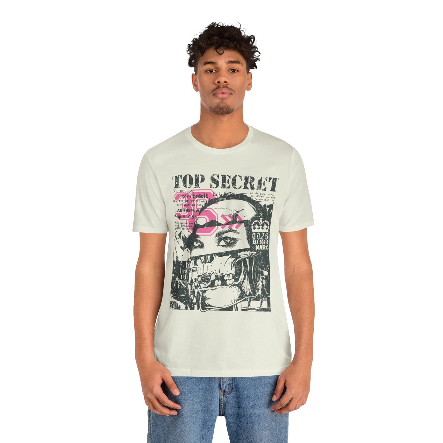 Top Secret Skull Face Tee Grunge Graphic T-Shirt Retro Collage A-6