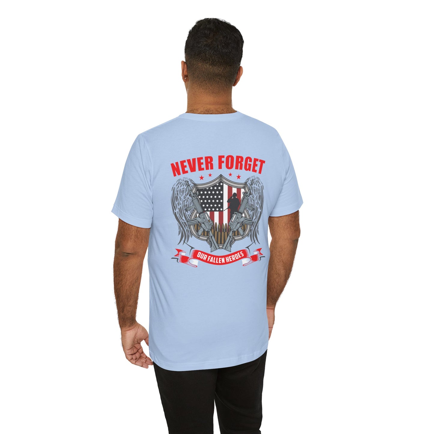 Never Forget Our Fallen Heroes T-Shirt American Flag Shield Eagles Unisex Cotton v39