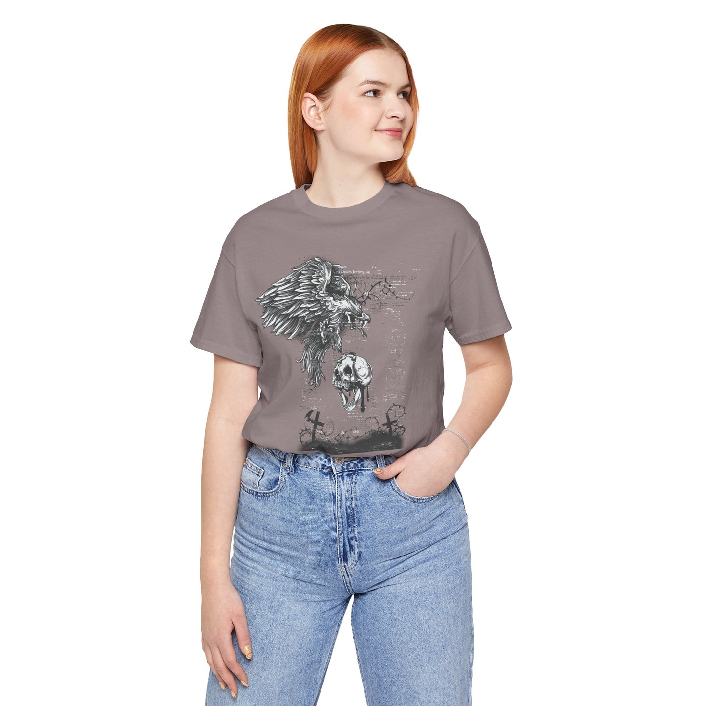 Raven and Skull Illustration Graphic Unisex Cotton T-Shirt r19