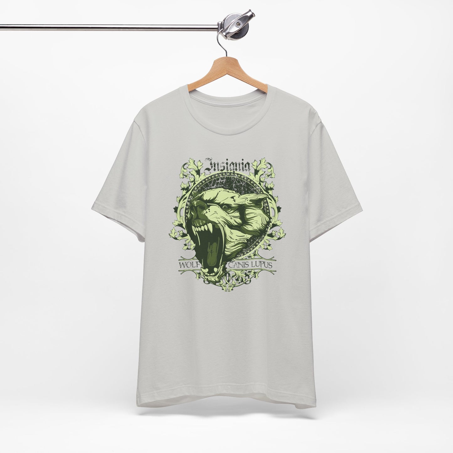 Howling Wolf Skull Tee Gothic Vintage Crest, Green Graphic Shirt Art-54
