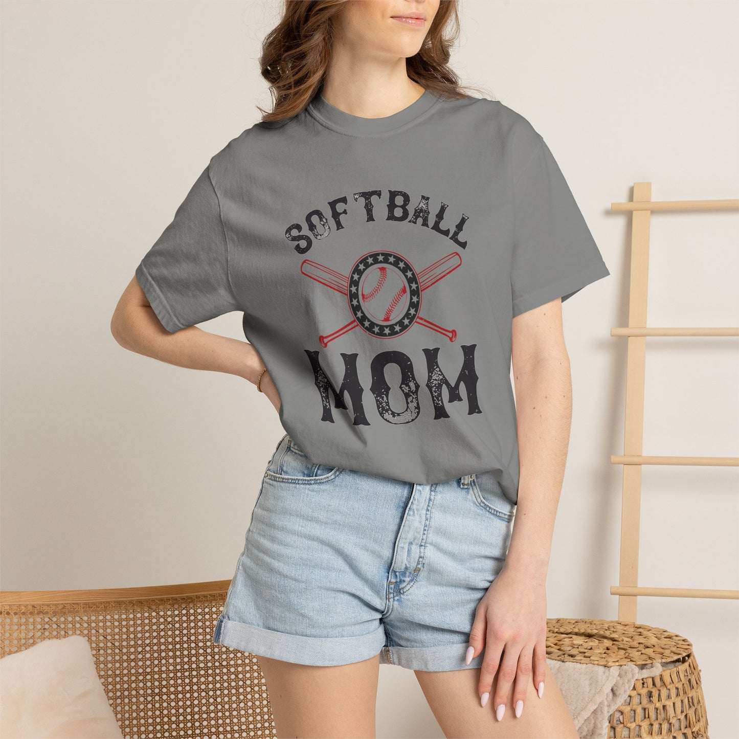 Softball Mom T-shirt Mother Day Mama Tee Unisex Comfort Colors Garment-Dyed Cotton h92