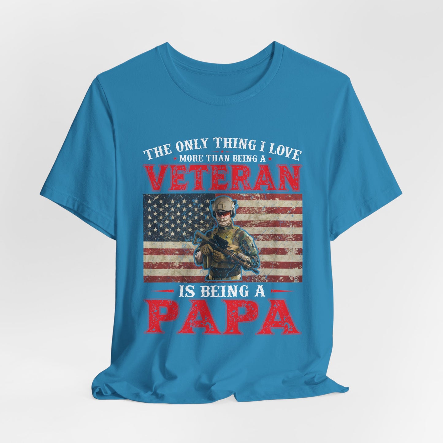 Veteran with American Flag Papa T-Shirt Military Grandpa Unisex Cotton Tee v30