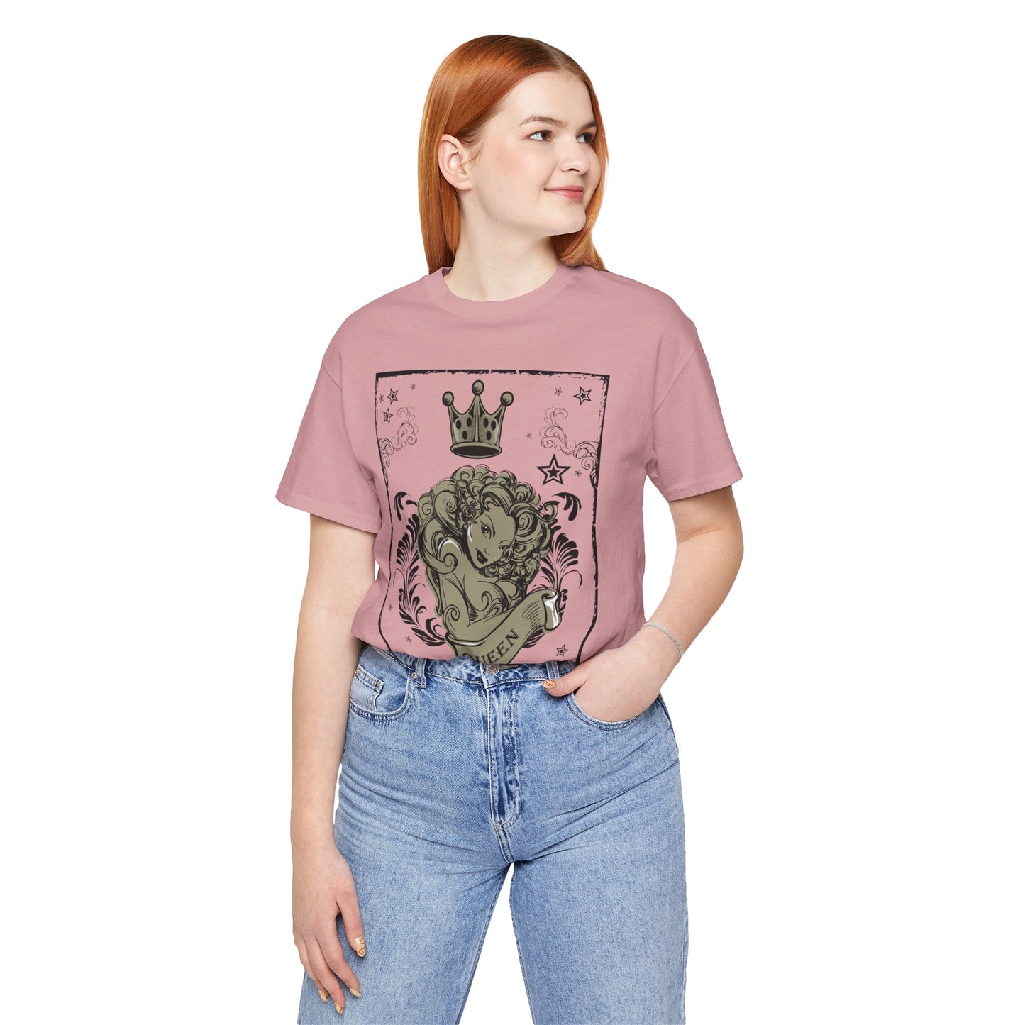 Crown Face Portrait Graphic Tee Vintage Floral Illustration Rock Band T-Shirt