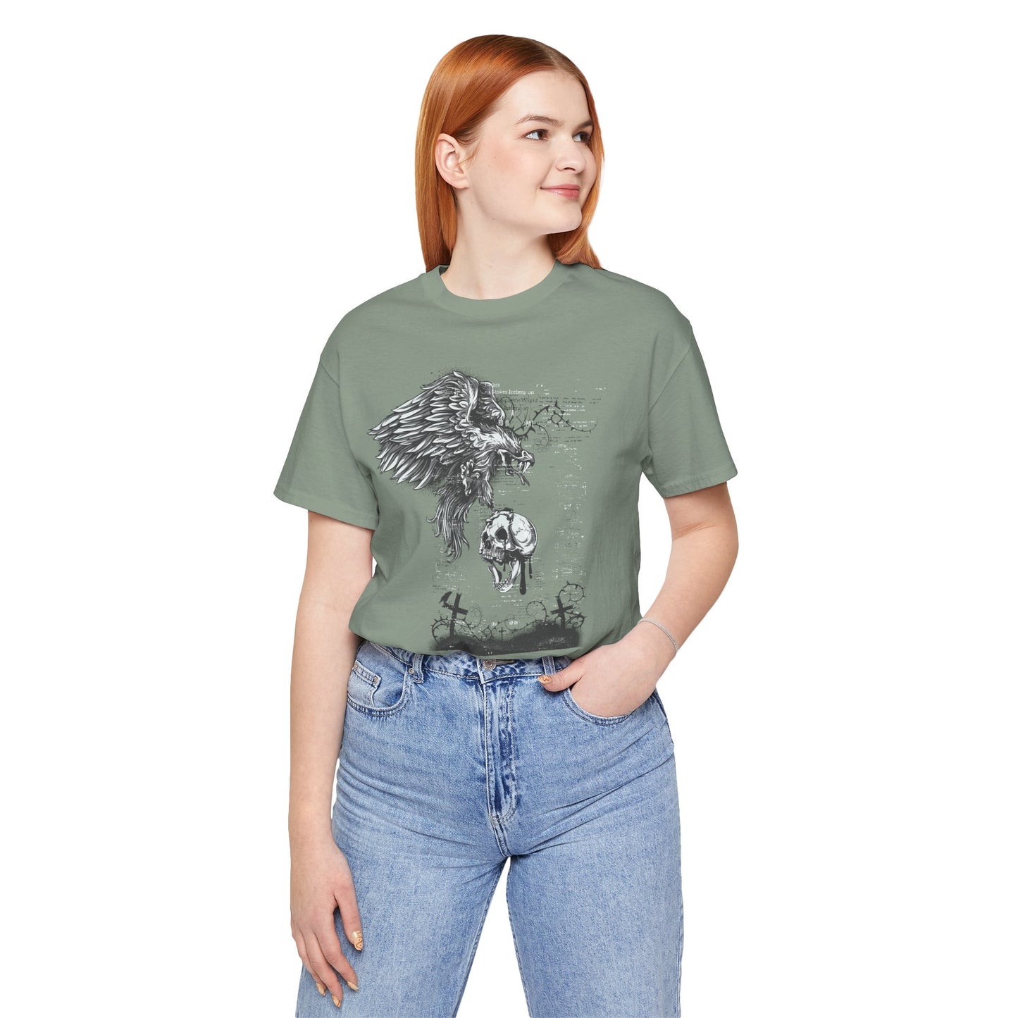 Raven and Skull Illustration Graphic Unisex Cotton T-Shirt r19