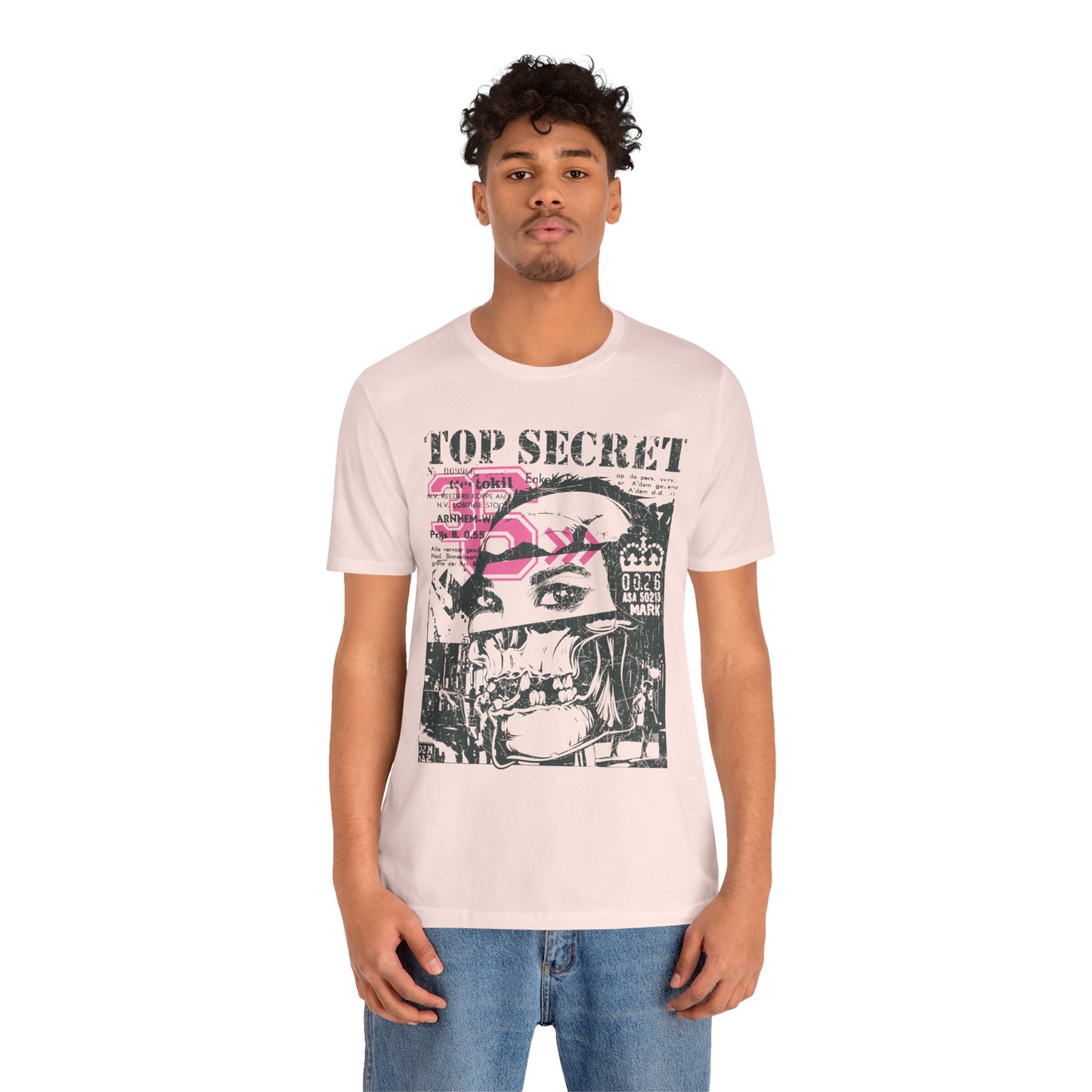 Top Secret Skull Face Tee Grunge Graphic T-Shirt Retro Collage A-6