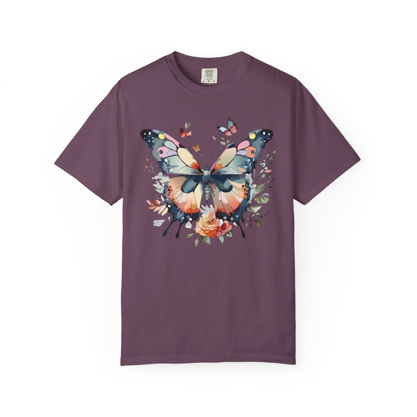 Butterfly Floral Print T-Shirt Botanical Design Unisex Heavy Cotton Tee b3