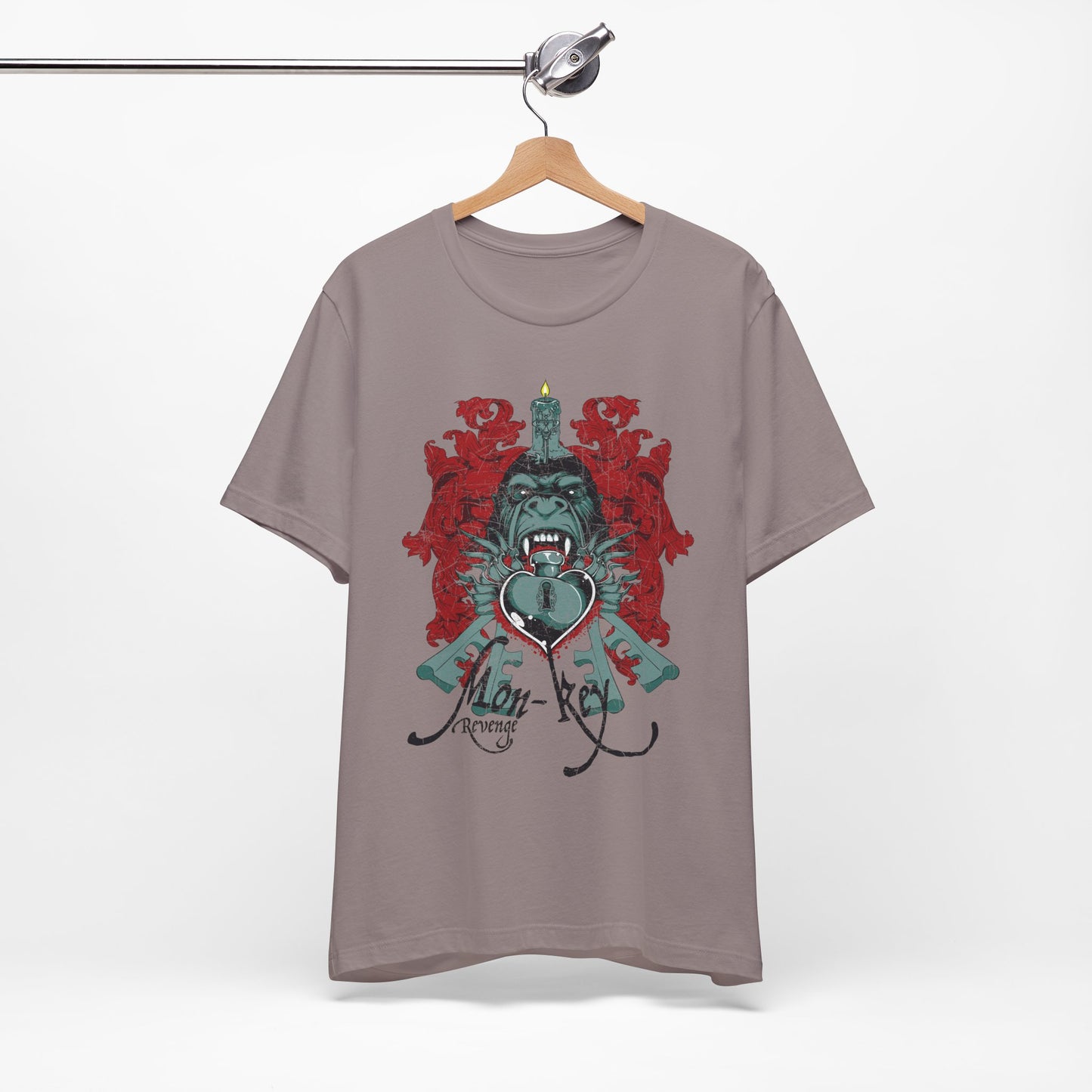 Gorilla Crest with Sword and Heart T-Shirt Heraldic Gothic Design Rock Band T-Shirt