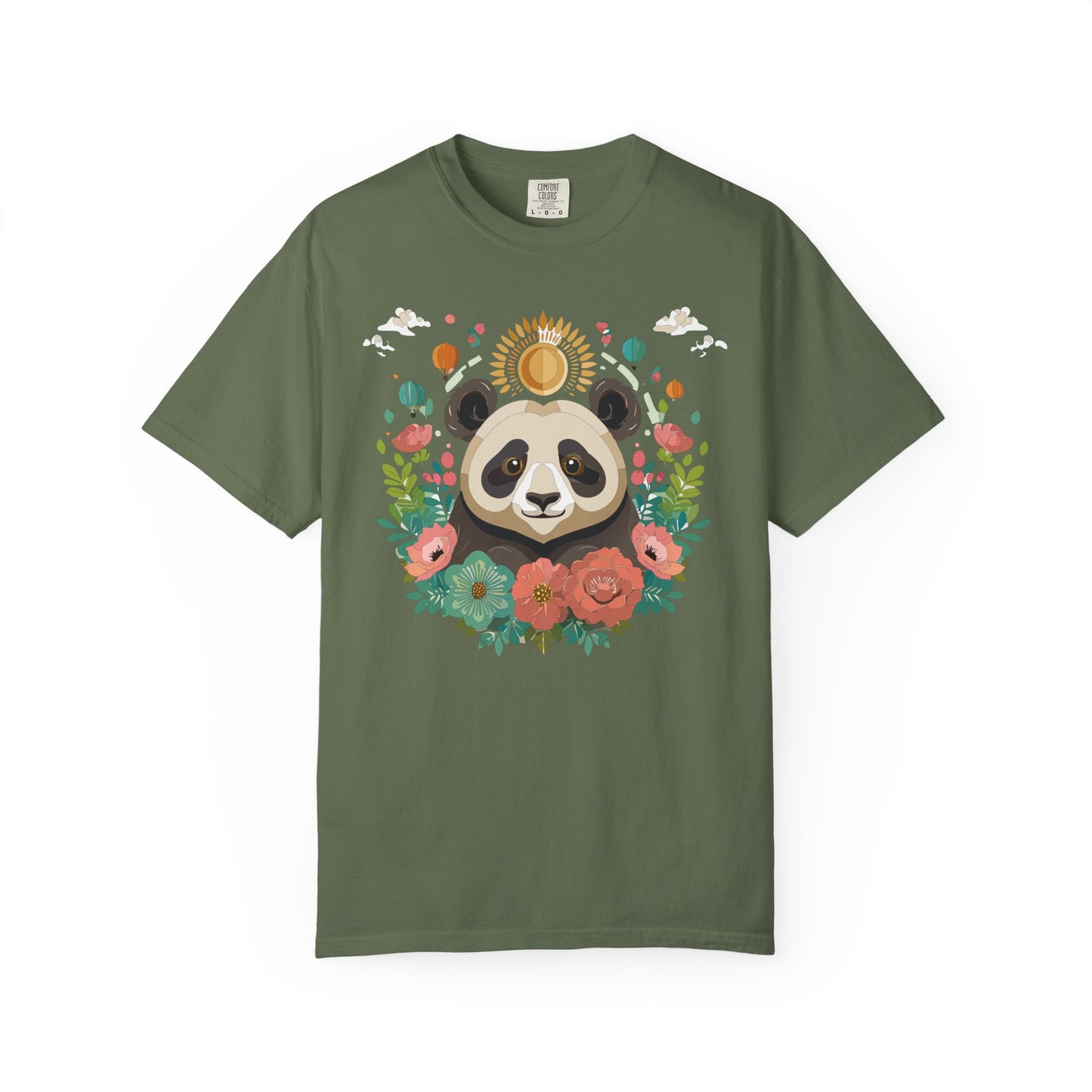 Panda Portrait T-Shirt Unisex Cotton Floral Chinese Graphic Circle Animal Art Tee p4