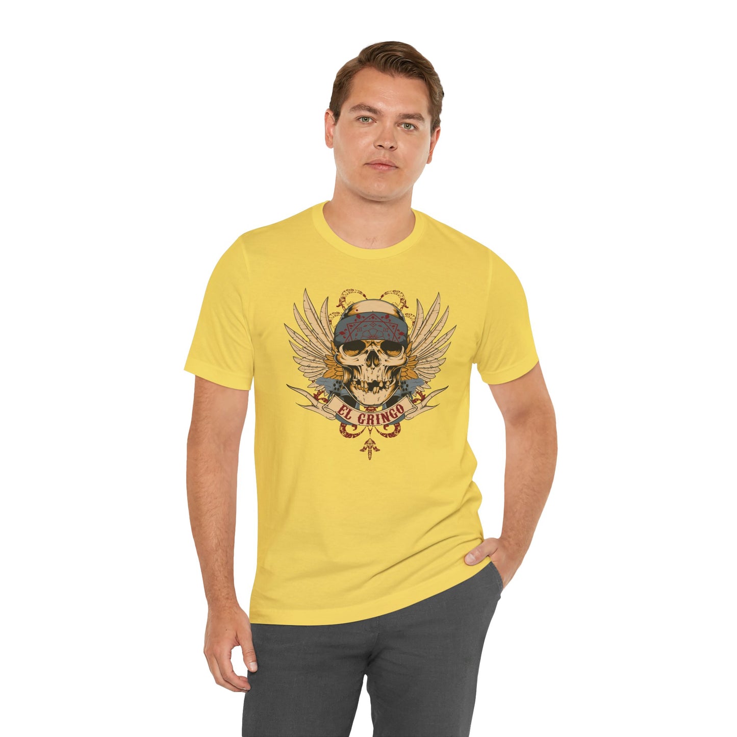 El Gringo Skull with Wings T-Shirt Vintage Tattoo Style Art-53