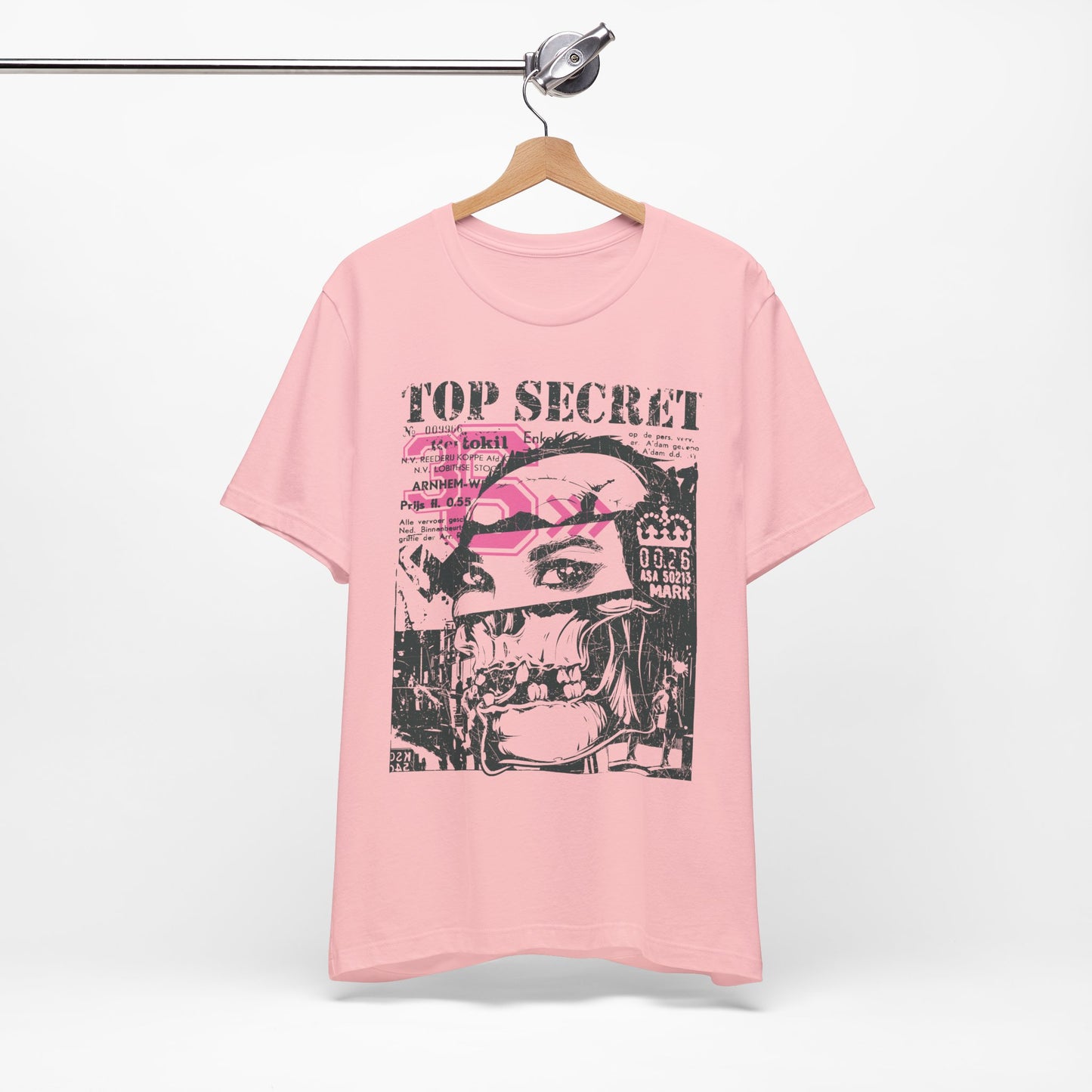 Top Secret Skull Face Tee Grunge Graphic T-Shirt Retro Collage A-6