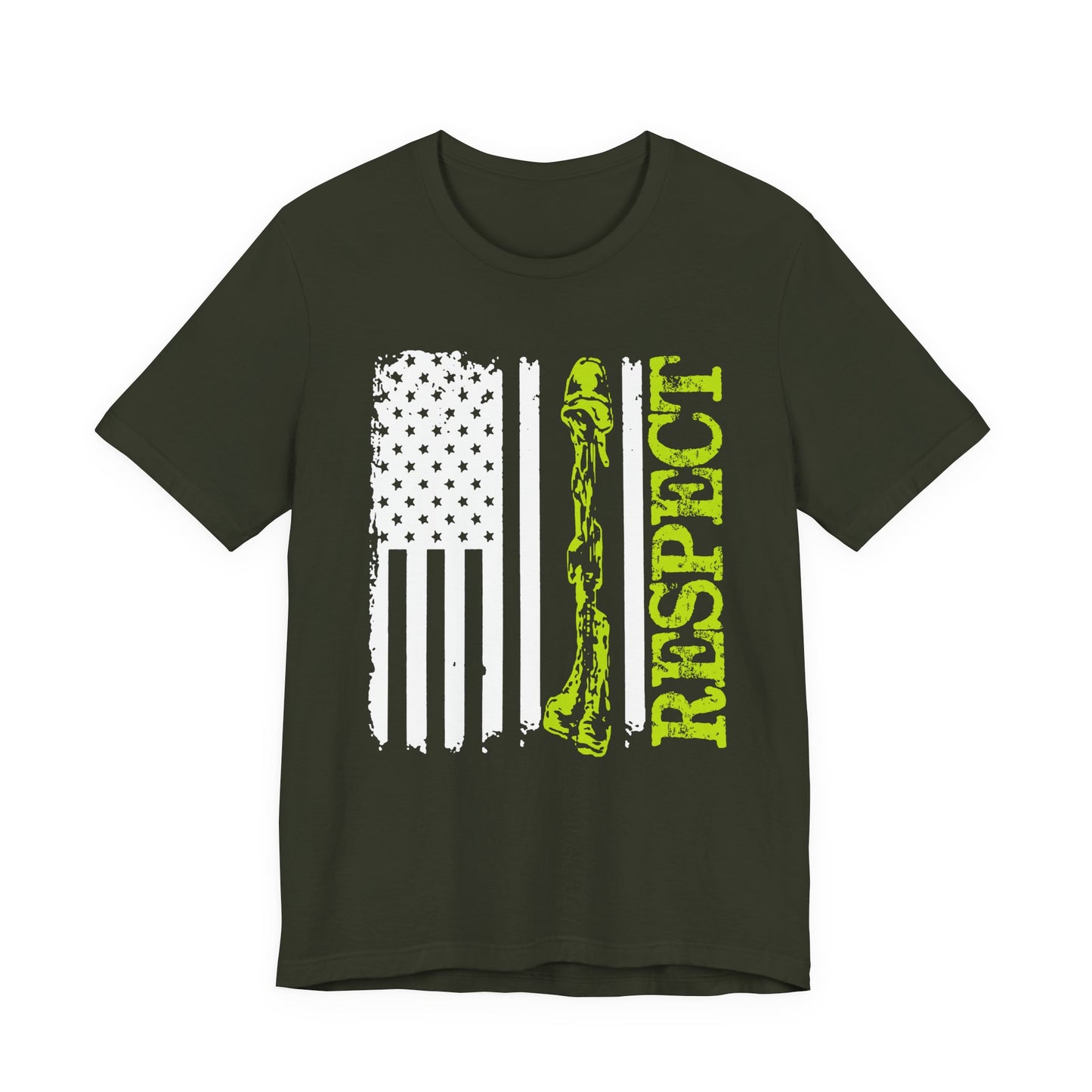 Respect Flag Rifle T-Shirt American Flag, Rifle Silhouette Military Tribute Unisex Cotton v57