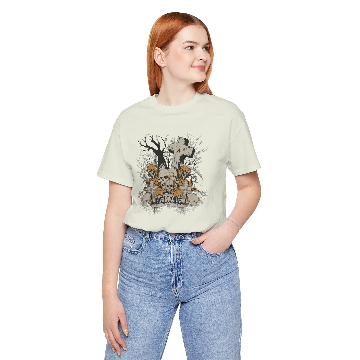 Skull Halloween Graphic Design Unisex Cotton T-Shirt Art-50