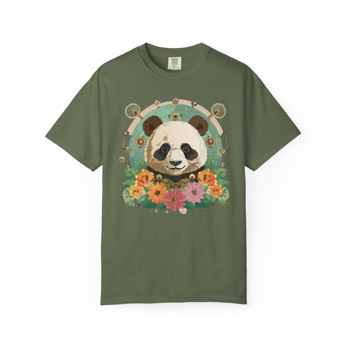 Panda Portrait T-Shirt Unisex Cotton Floral Chinese Graphic Circle Animal Art Tee p3