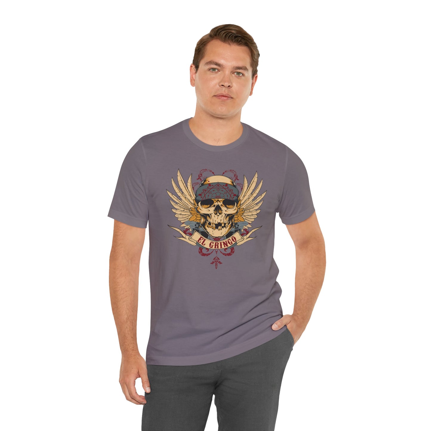 El Gringo Skull with Wings T-Shirt Vintage Tattoo Style Art-53