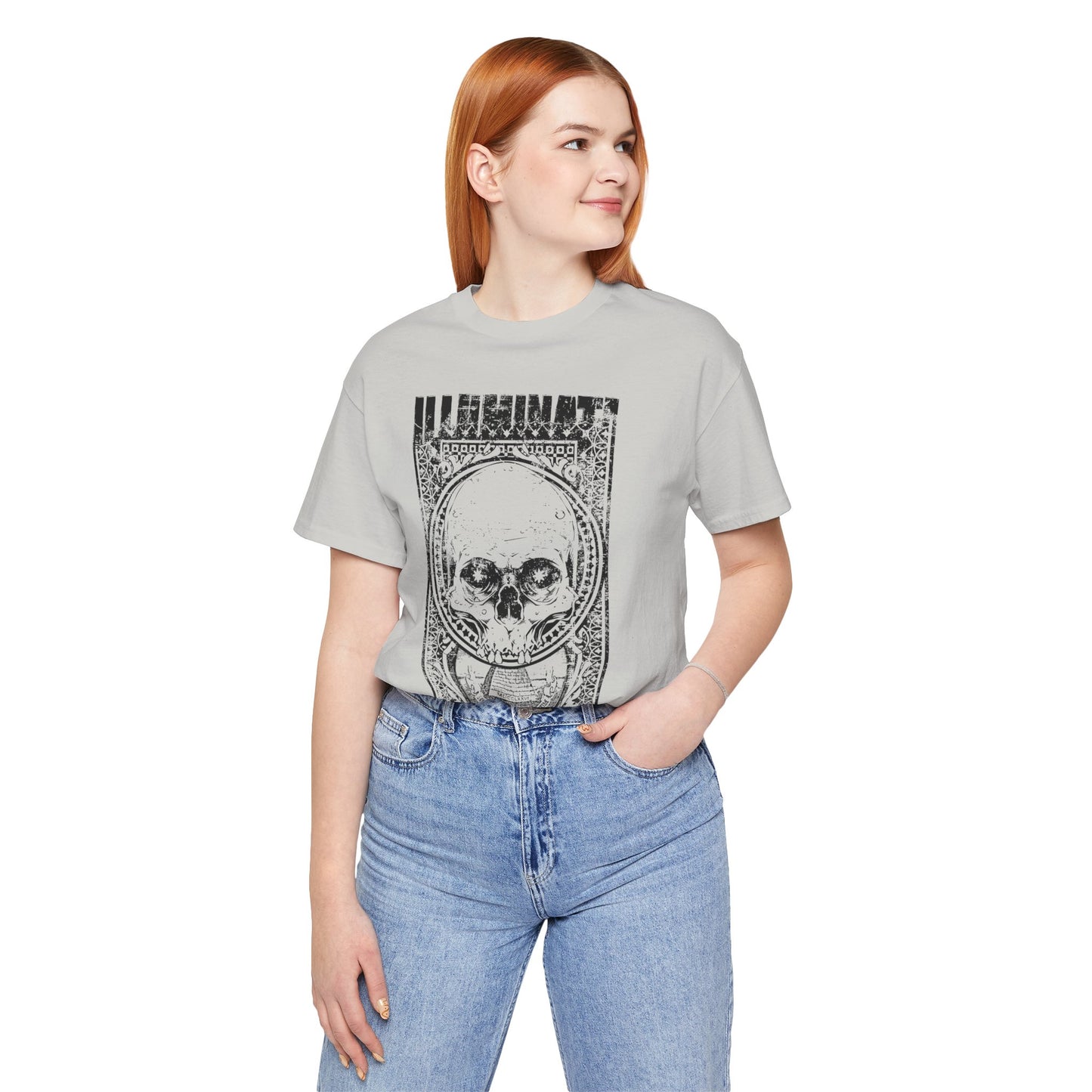 Skull Circle Graphic T-Shirt Vintage Etching Illustration Art Design Tee A-9